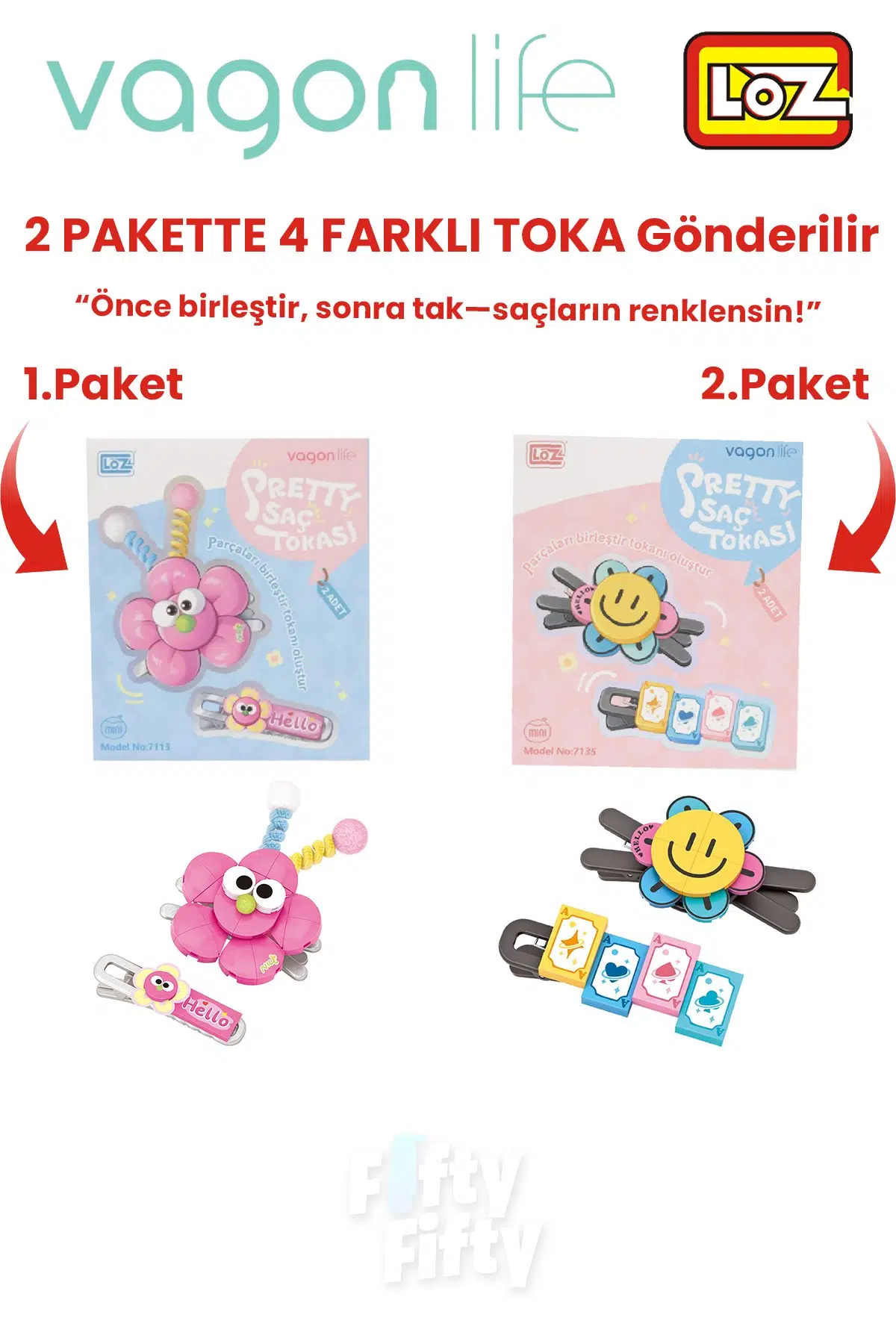 4`lü Saç Toka Seti Önce Birleştir,Sonra Tak (2 Paket 4 Adet Gönderilir) Yapı Toka Seti FF