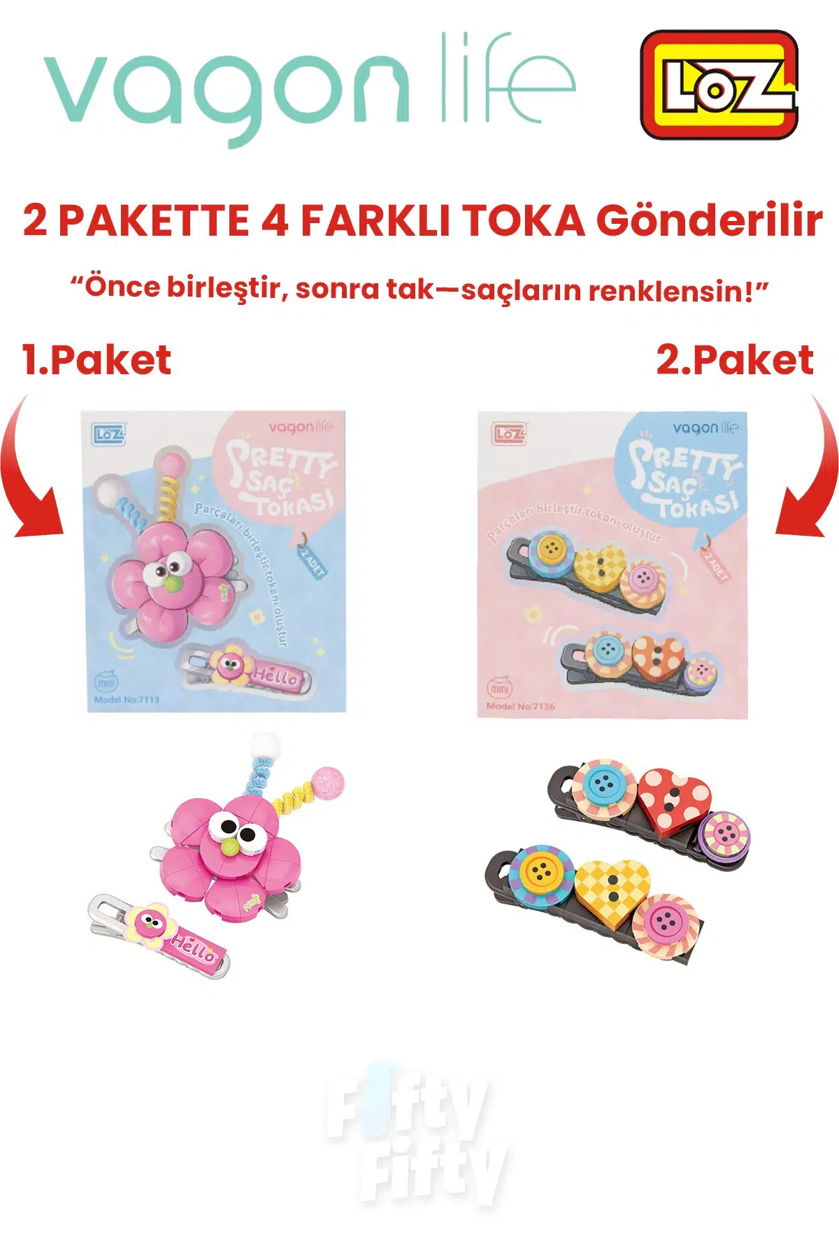 4`lü Saç Toka Seti Önce Birleştir,Sonra Tak (2 Paket 4 Adet Gönderilir) Yapı Toka Seti FF