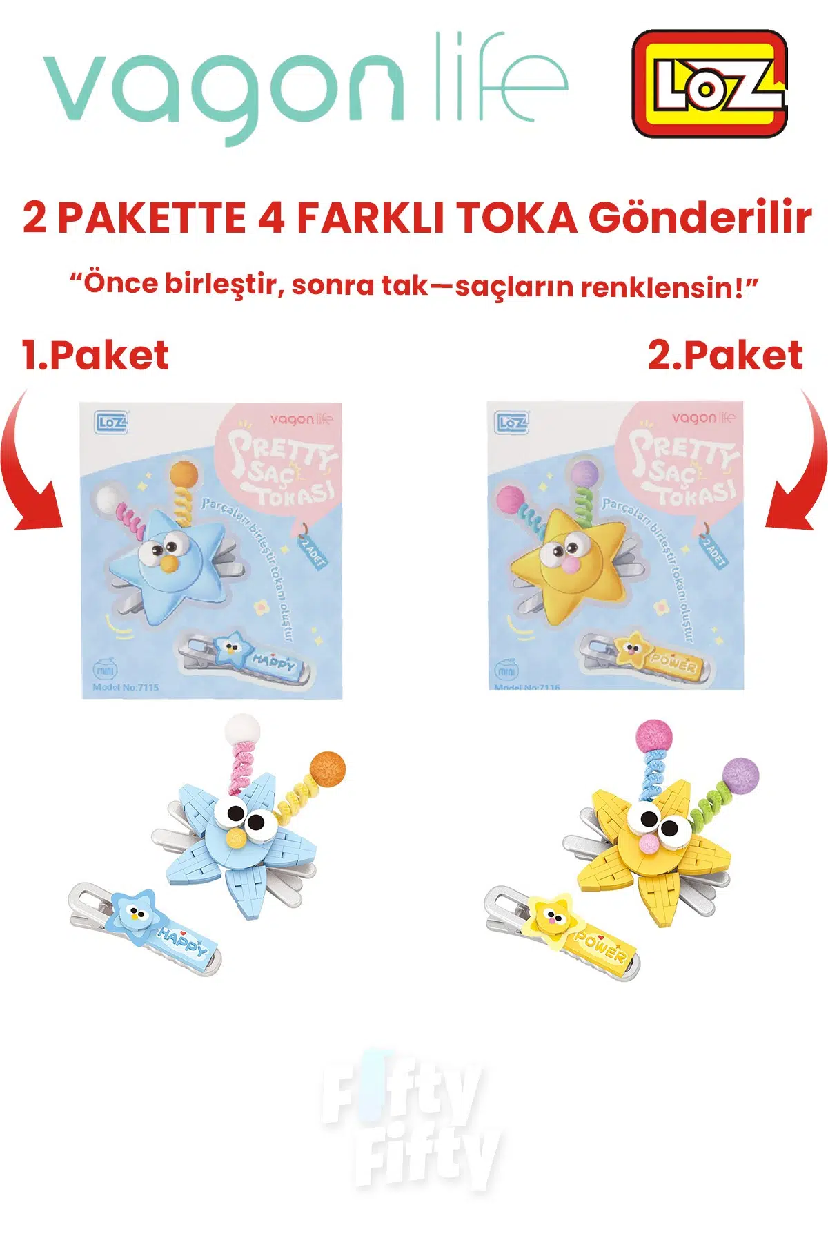 4`lü Saç Toka Seti Önce Birleştir,Sonra Tak (2 Paket 4 Adet Gönderilir) Yapı Toka Seti FF