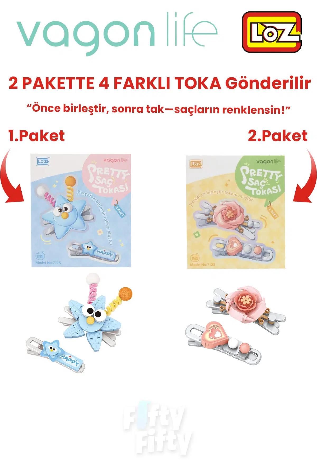 4`lü Saç Toka Seti Önce Birleştir,Sonra Tak (2 Paket 4 Adet Gönderilir) Yapı Toka Seti FF