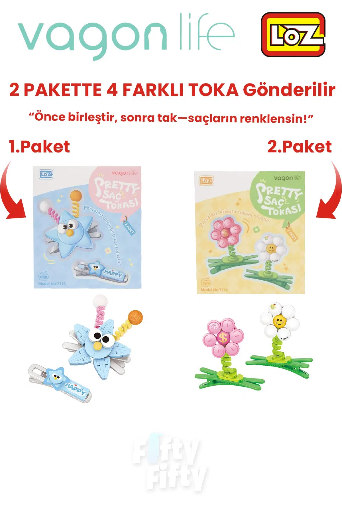 4`lü Saç Toka Seti Önce Birleştir,Sonra Tak (2 Paket 4 Adet Gönderilir) Yapı Toka Seti FF