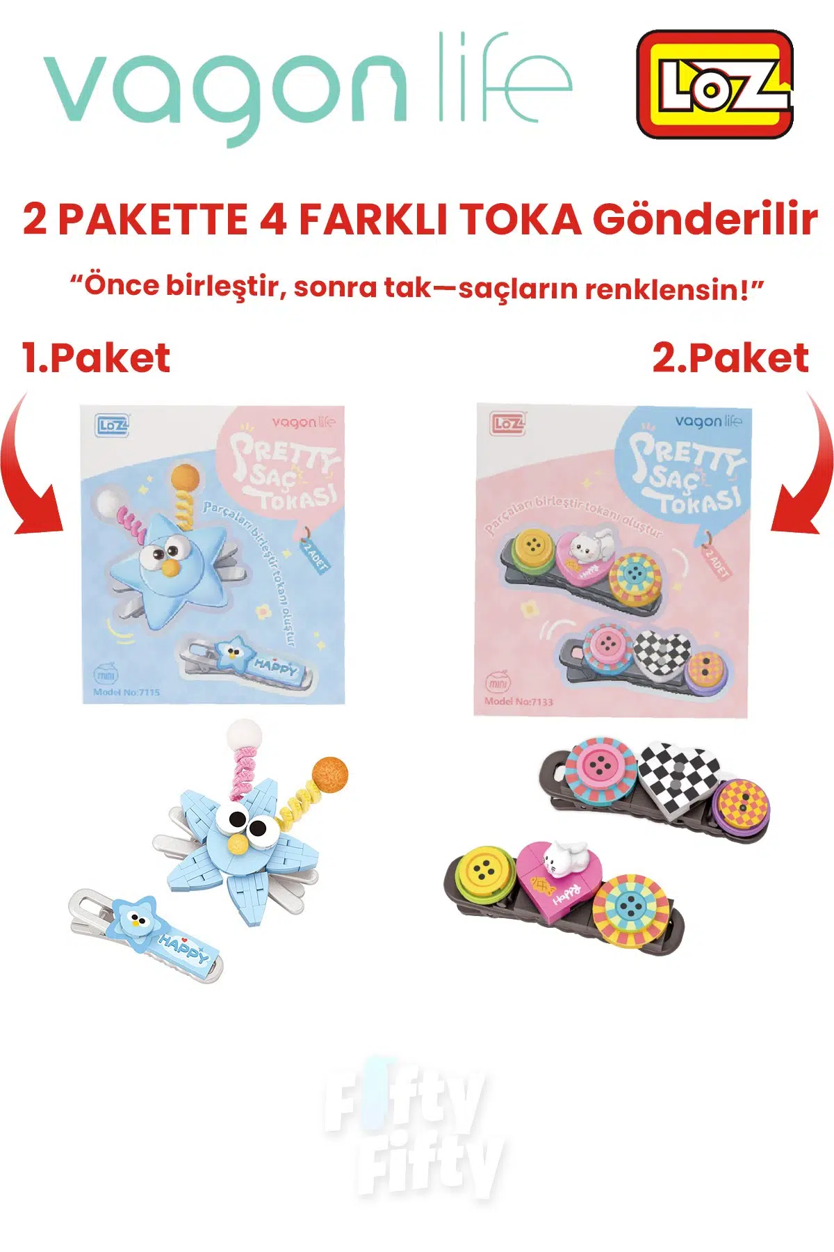 4`lü Saç Toka Seti Önce Birleştir,Sonra Tak (2 Paket 4 Adet Gönderilir) Yapı Toka Seti FF
