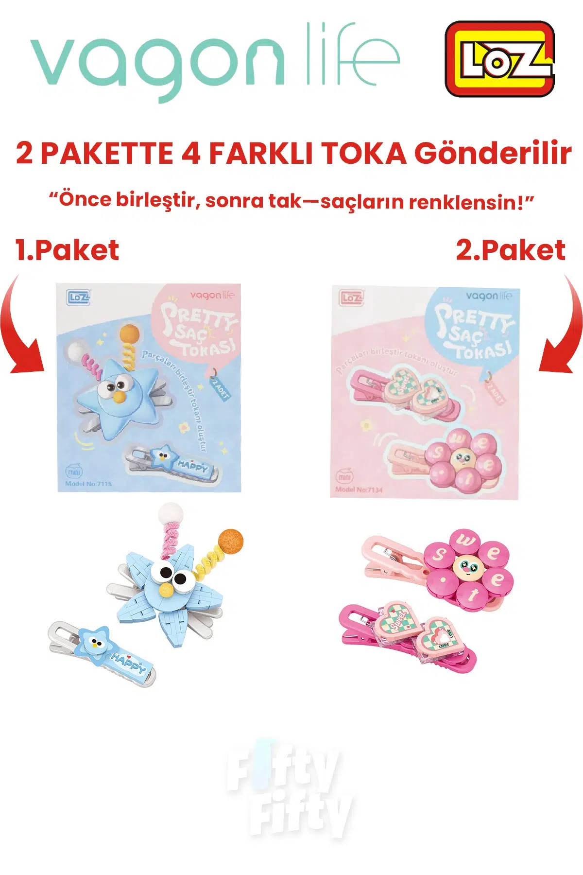 4`lü Saç Toka Seti Önce Birleştir,Sonra Tak (2 Paket 4 Adet Gönderilir) Yapı Toka Seti FF