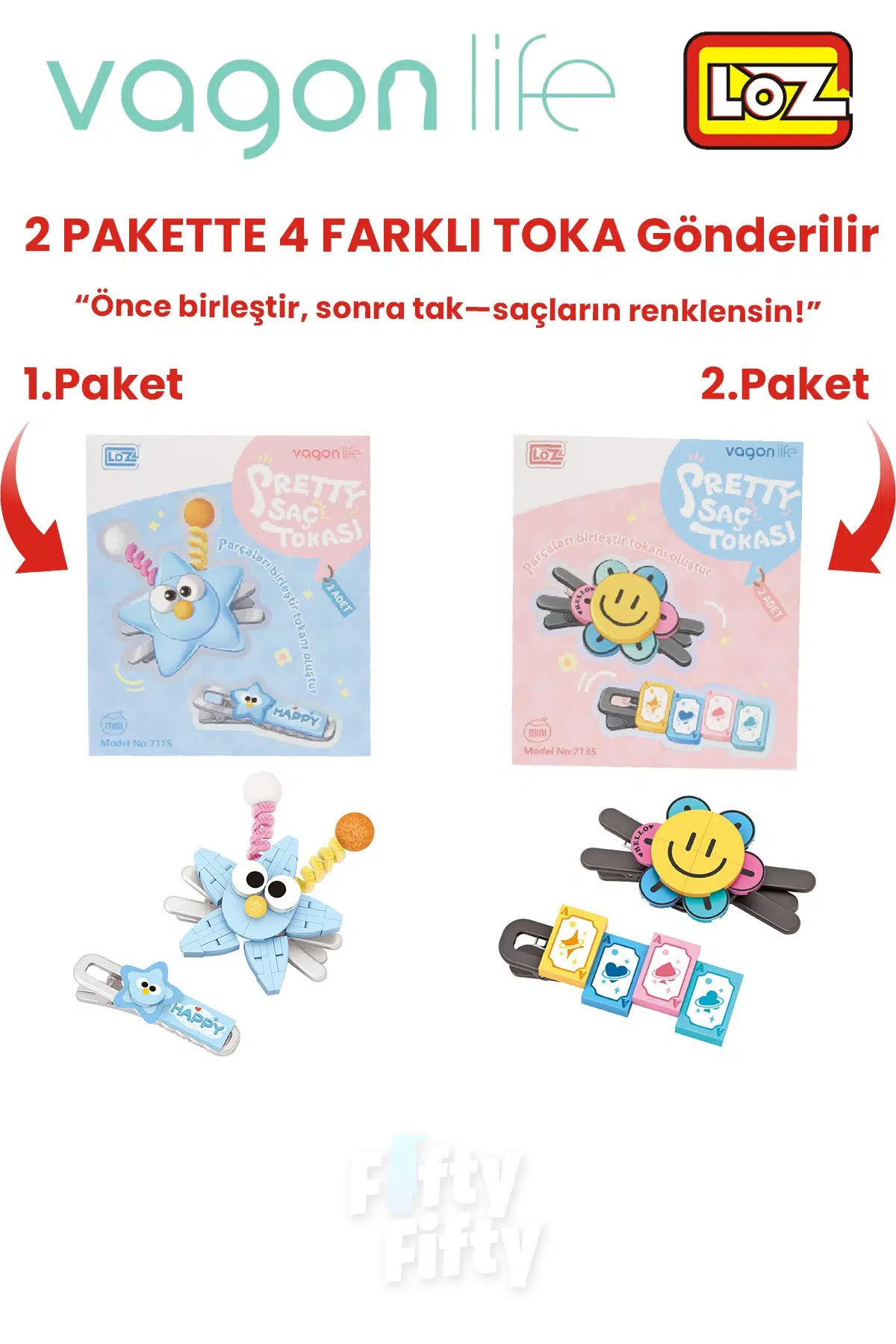 4`lü Saç Toka Seti Önce Birleştir,Sonra Tak (2 Paket 4 Adet Gönderilir) Yapı Toka Seti FF