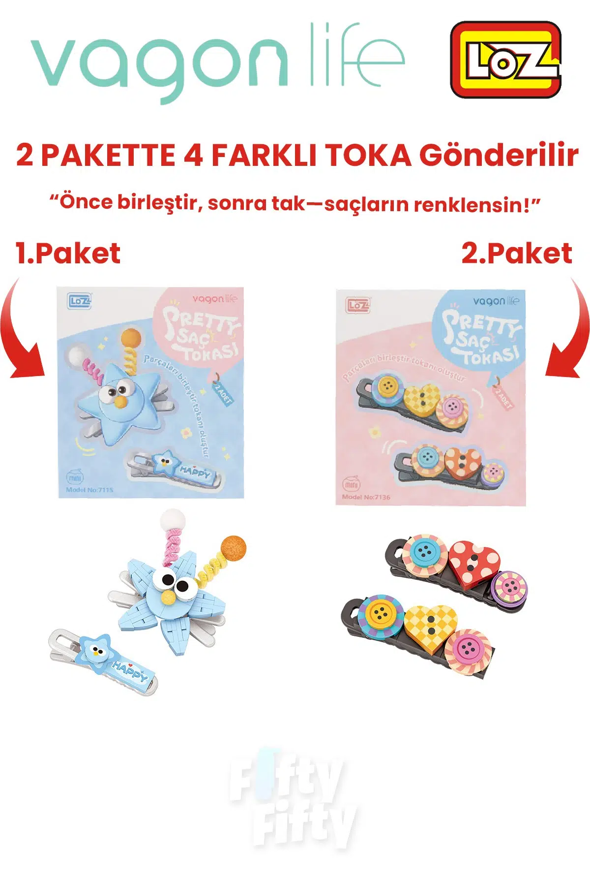 4`lü Saç Toka Seti Önce Birleştir,Sonra Tak (2 Paket 4 Adet Gönderilir) Yapı Toka Seti FF