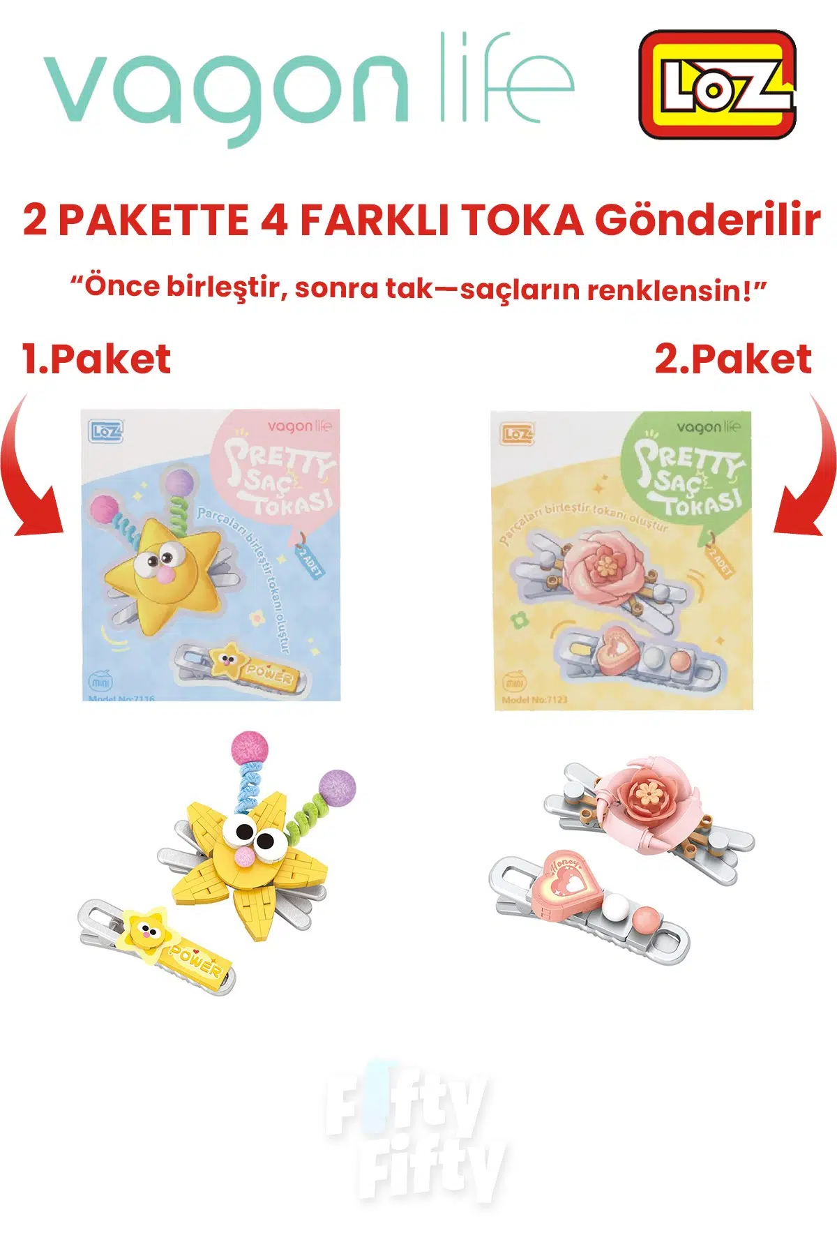 4`lü Saç Toka Seti Önce Birleştir,Sonra Tak (2 Paket 4 Adet Gönderilir) Yapı Toka Seti FF