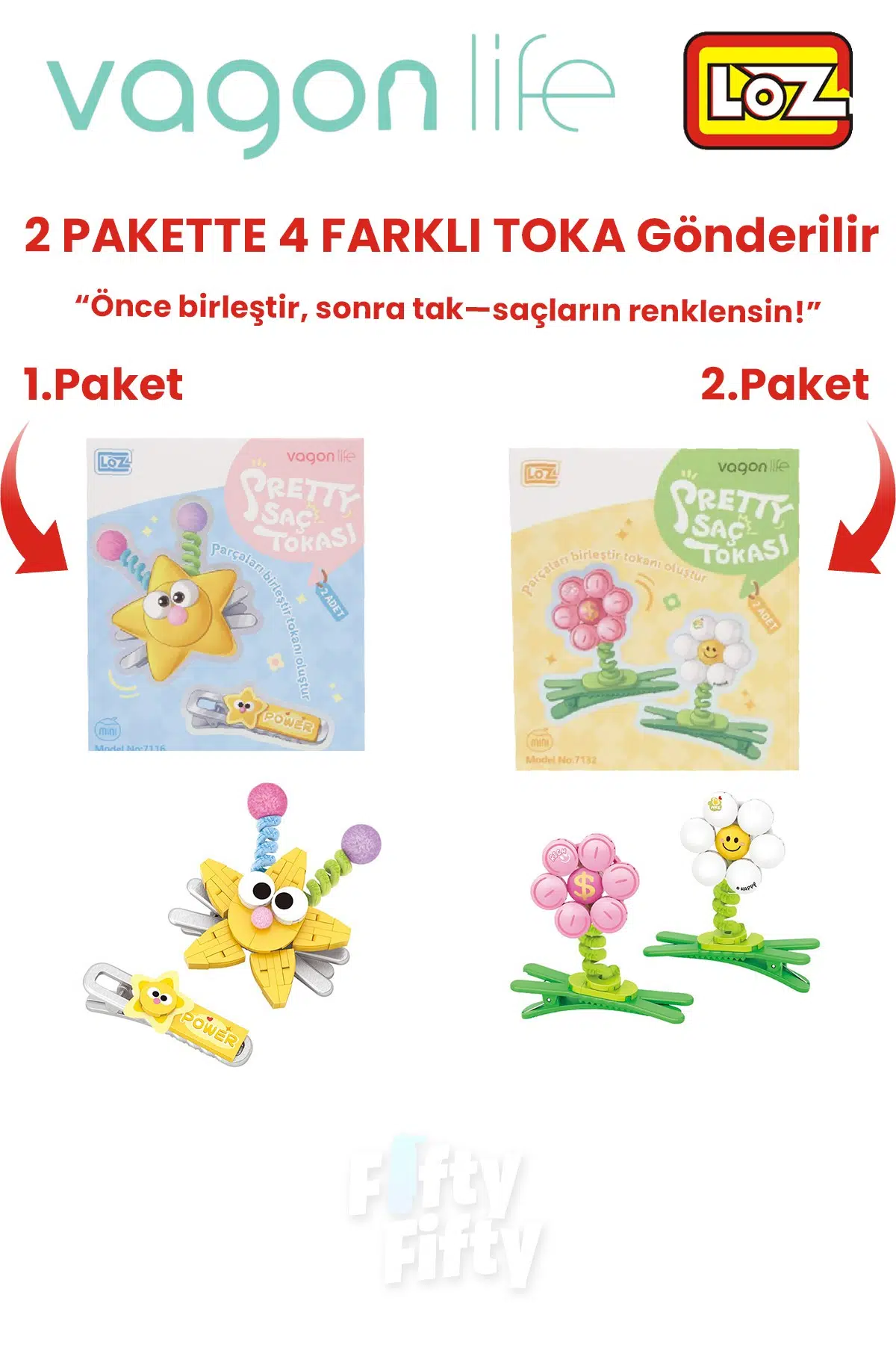 4`lü Saç Toka Seti Önce Birleştir,Sonra Tak (2 Paket 4 Adet Gönderilir) Yapı Toka Seti FF