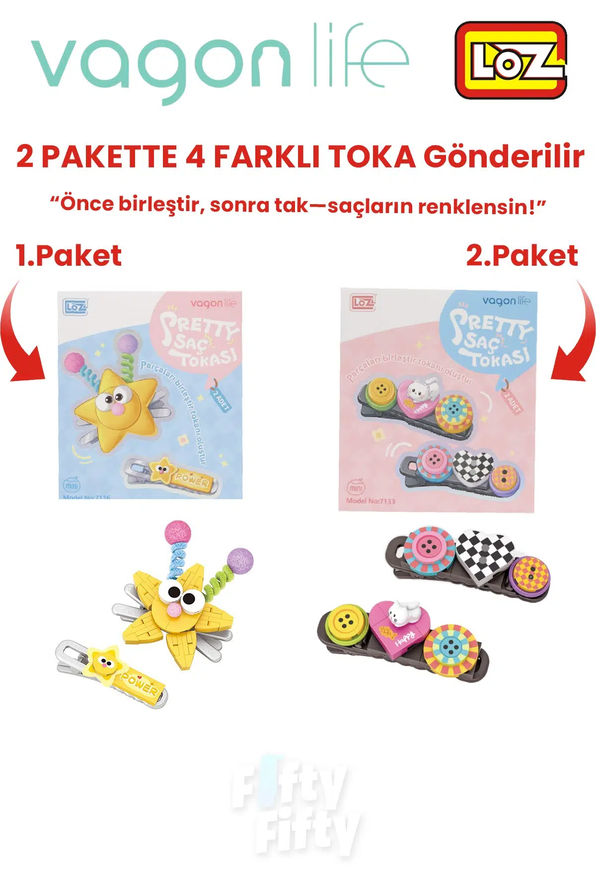 4`lü Saç Toka Seti Önce Birleştir,Sonra Tak (2 Paket 4 Adet Gönderilir) Yapı Toka Seti FF