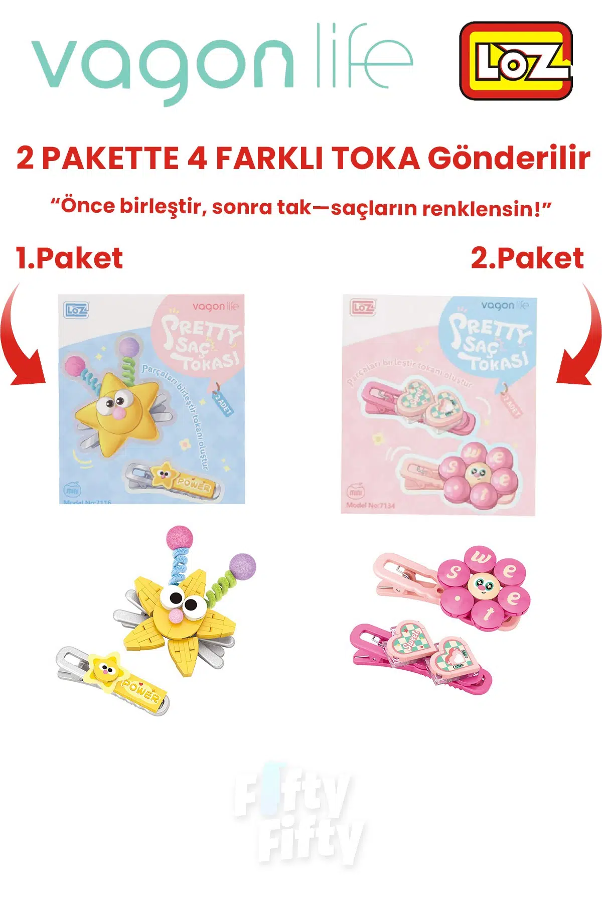 4`lü Saç Toka Seti Önce Birleştir,Sonra Tak (2 Paket 4 Adet Gönderilir) Yapı Toka Seti FF