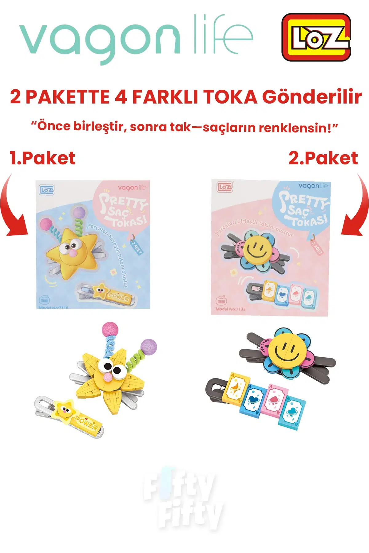 4`lü Saç Toka Seti Önce Birleştir,Sonra Tak (2 Paket 4 Adet Gönderilir) Yapı Toka Seti FF