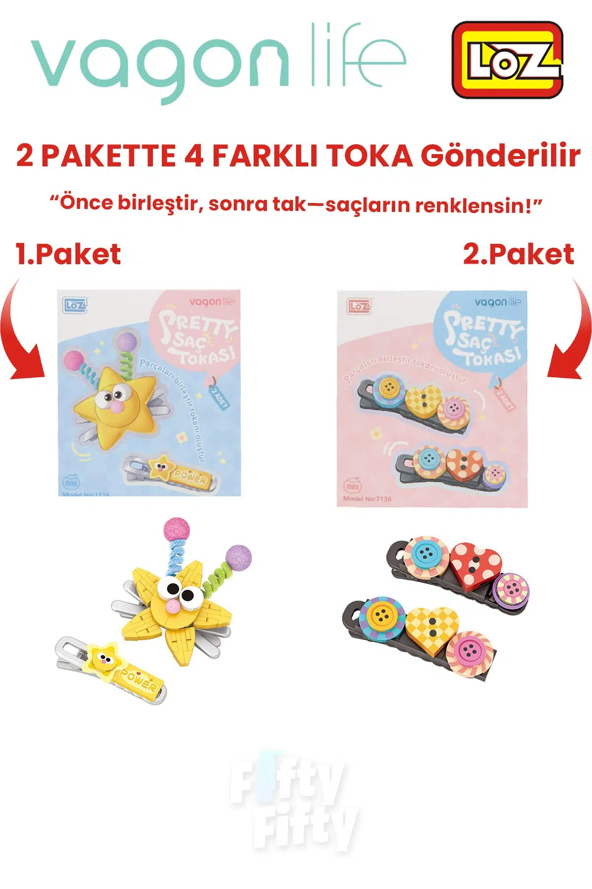 4`lü Saç Toka Seti Önce Birleştir,Sonra Tak (2 Paket 4 Adet Gönderilir) Yapı Toka Seti FF