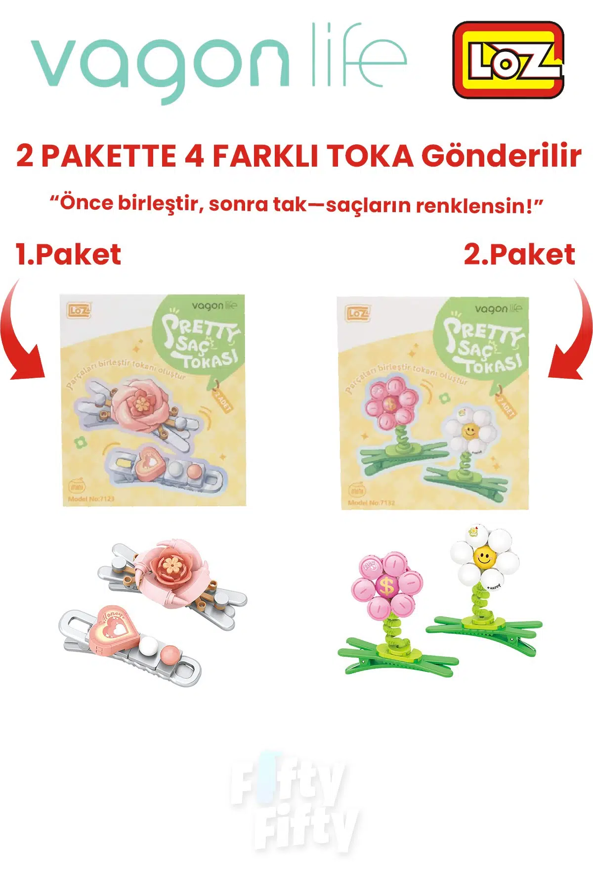 4`lü Saç Toka Seti Önce Birleştir,Sonra Tak (2 Paket 4 Adet Gönderilir) Yapı Toka Seti FF