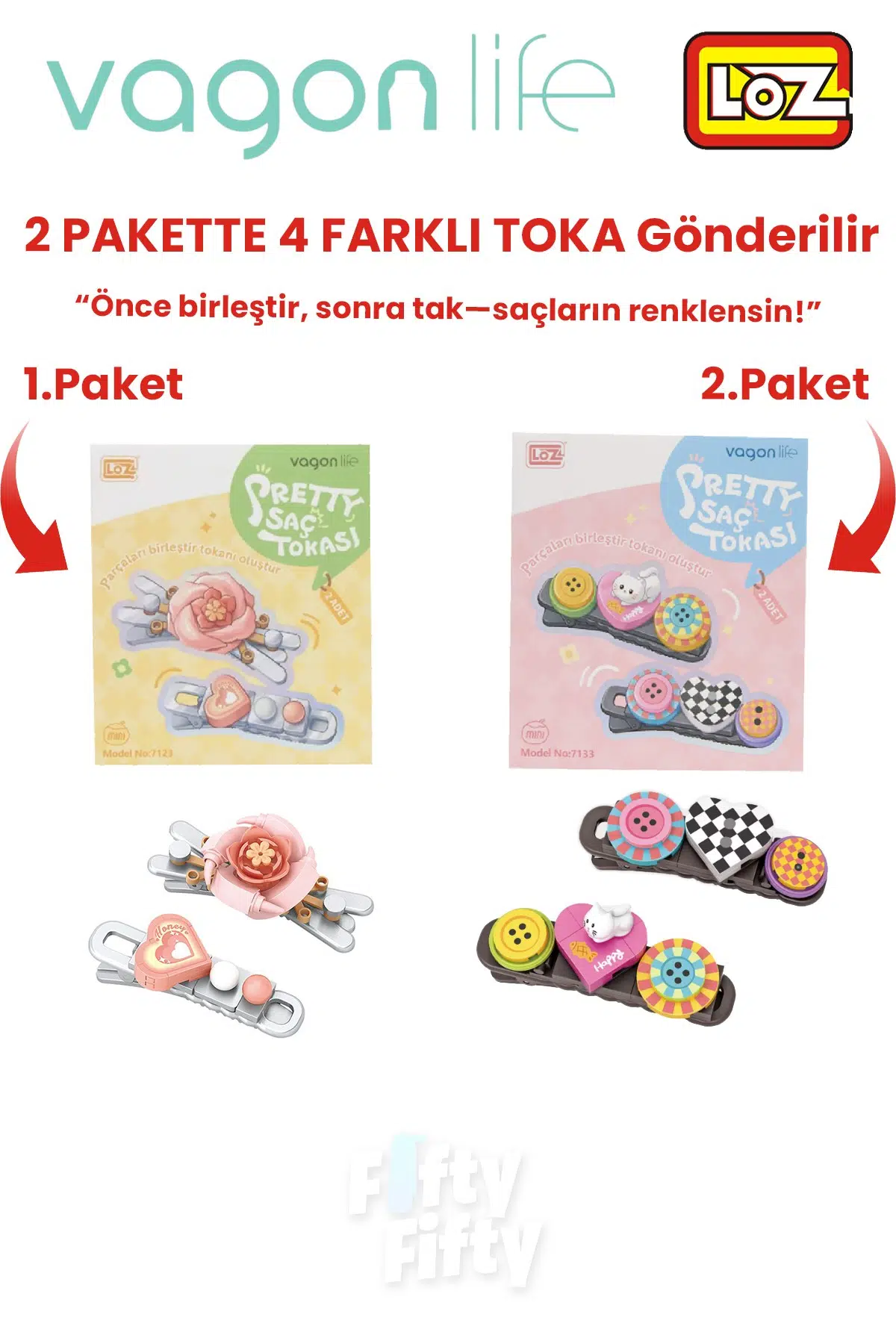 4`lü Saç Toka Seti Önce Birleştir,Sonra Tak (2 Paket 4 Adet Gönderilir) Yapı Toka Seti FF