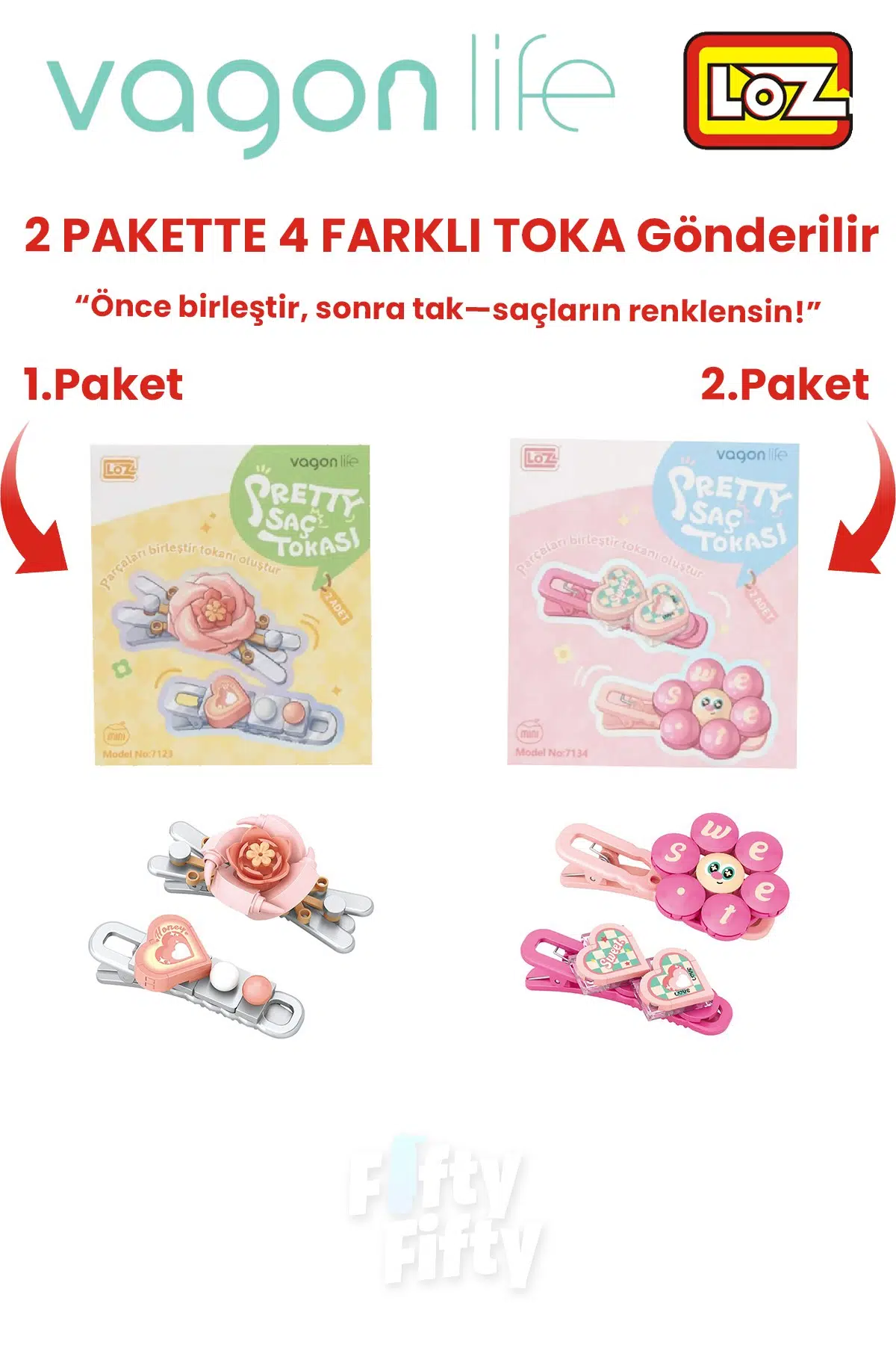 4`lü Saç Toka Seti Önce Birleştir,Sonra Tak (2 Paket 4 Adet Gönderilir) Yapı Toka Seti FF