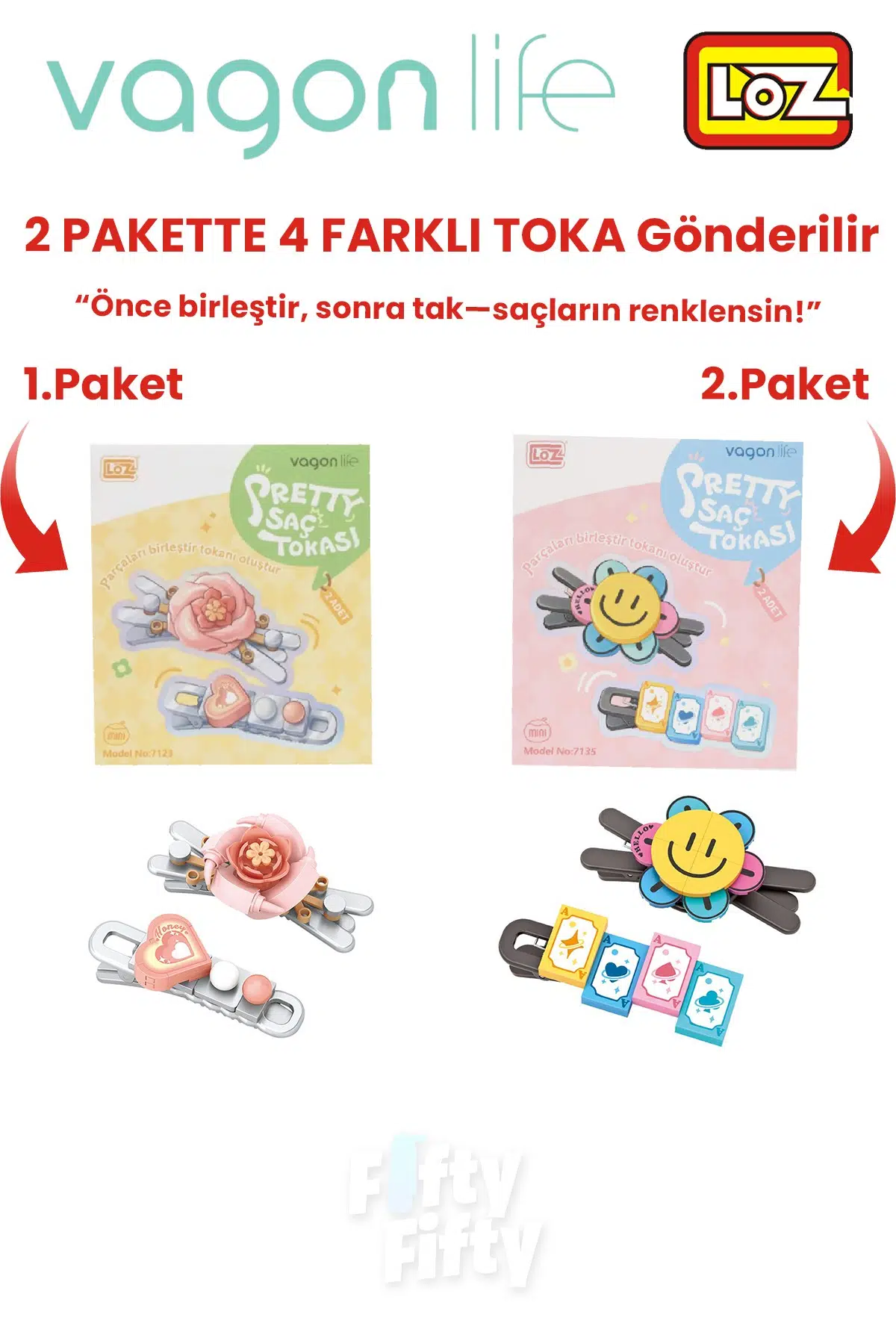 4`lü Saç Toka Seti Önce Birleştir,Sonra Tak (2 Paket 4 Adet Gönderilir) Yapı Toka Seti FF