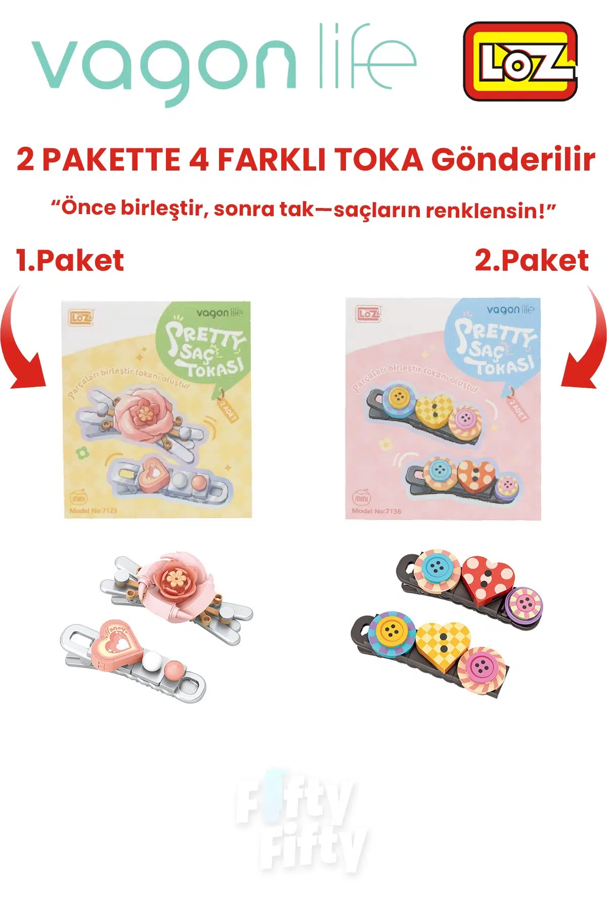 4`lü Saç Toka Seti Önce Birleştir,Sonra Tak (2 Paket 4 Adet Gönderilir) Yapı Toka Seti FF