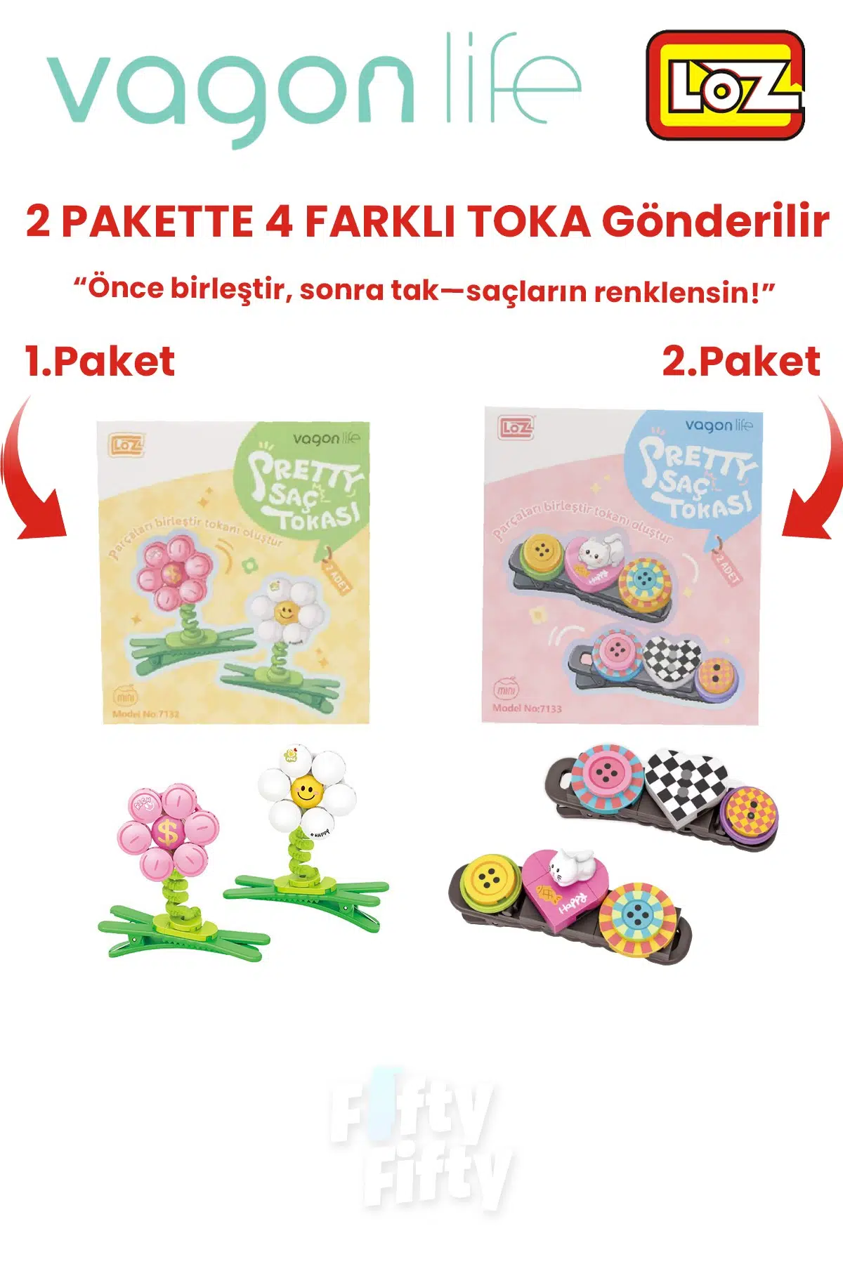 4`lü Saç Toka Seti Önce Birleştir,Sonra Tak (2 Paket 4 Adet Gönderilir) Yapı Toka Seti FF