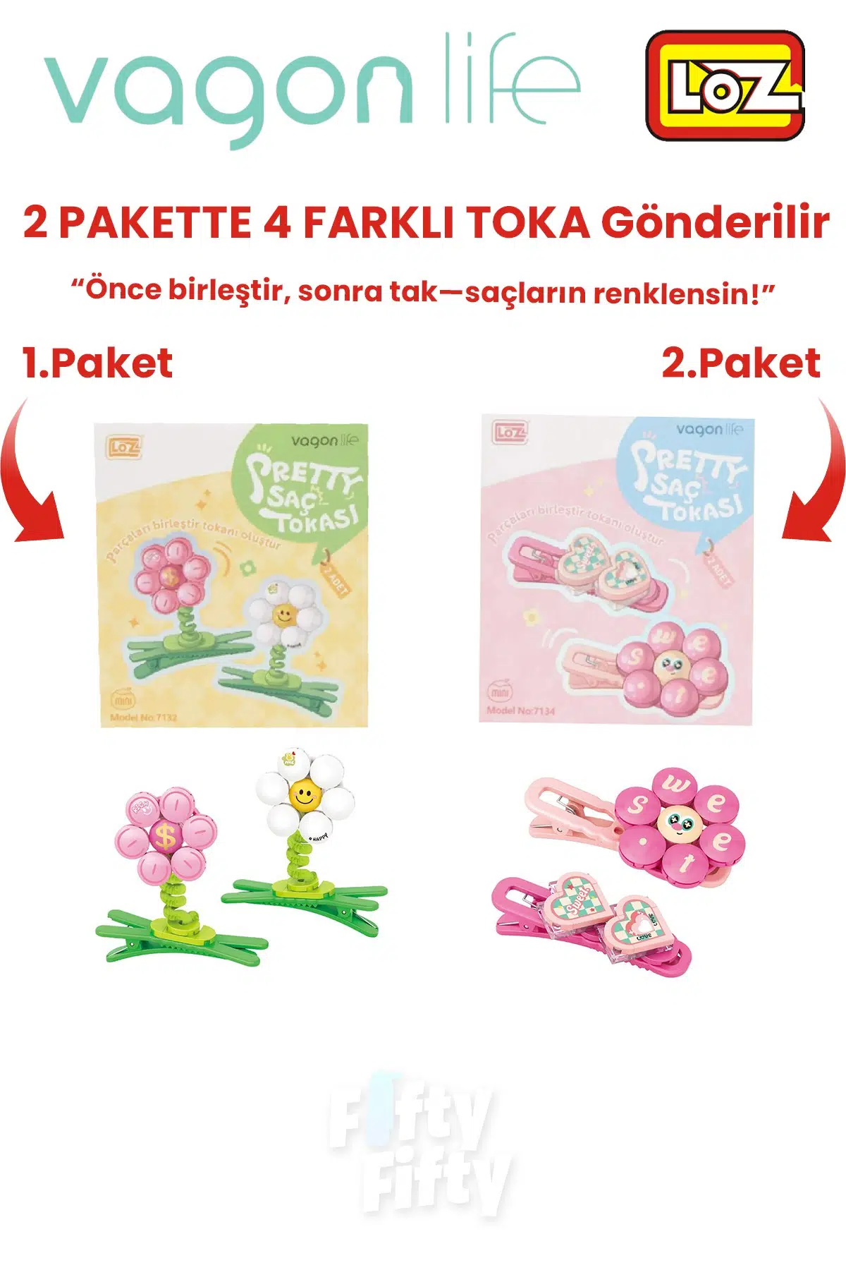 4`lü Saç Toka Seti Önce Birleştir,Sonra Tak (2 Paket 4 Adet Gönderilir) Yapı Toka Seti FF