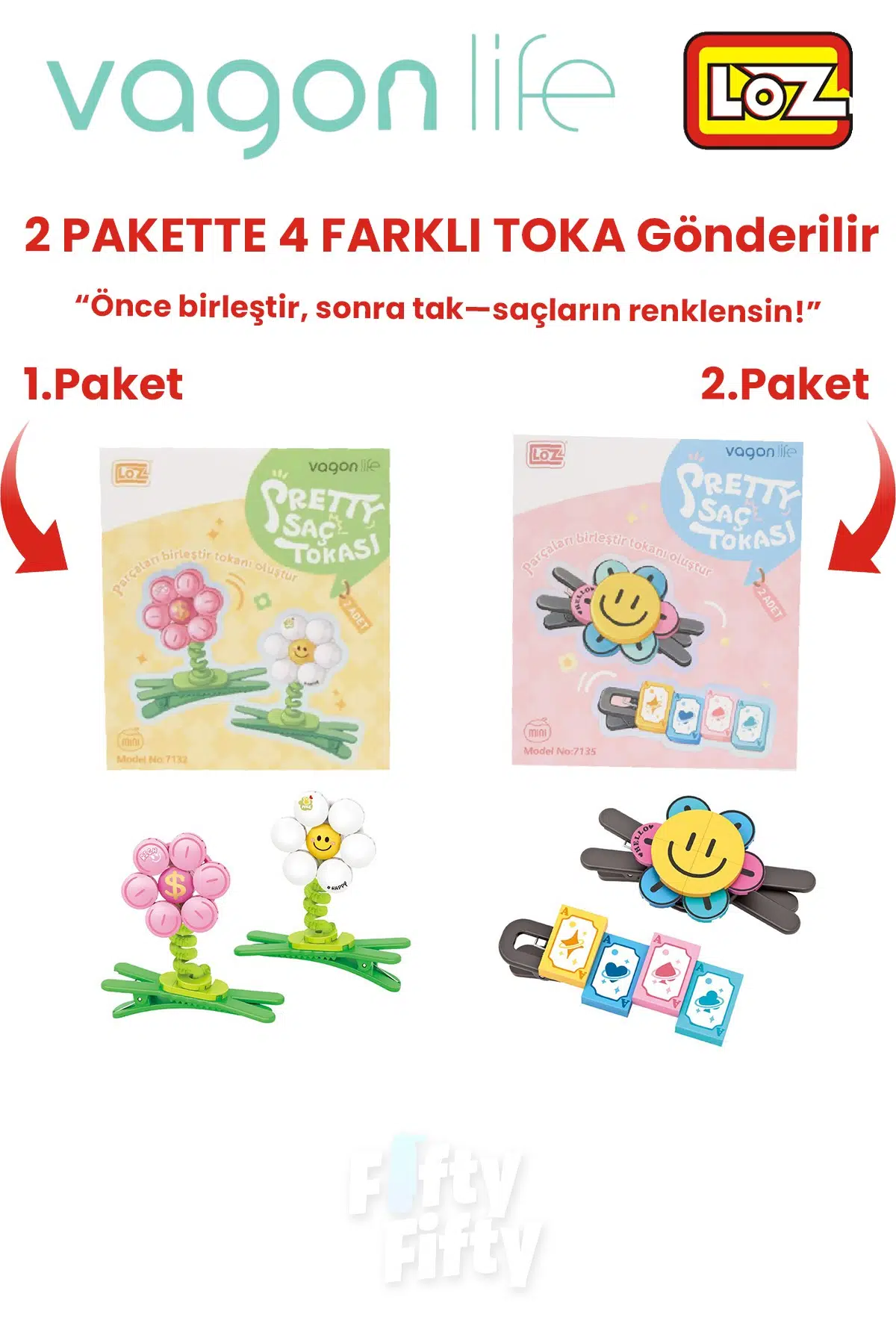 4`lü Saç Toka Seti Önce Birleştir,Sonra Tak (2 Paket 4 Adet Gönderilir) Yapı Toka Seti FF