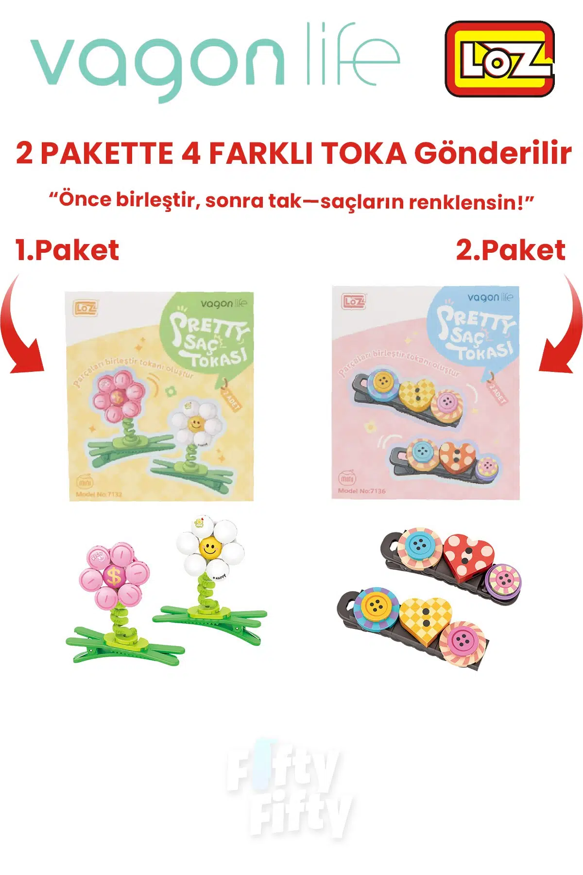4`lü Saç Toka Seti Önce Birleştir,Sonra Tak (2 Paket 4 Adet Gönderilir) Yapı Toka Seti FF
