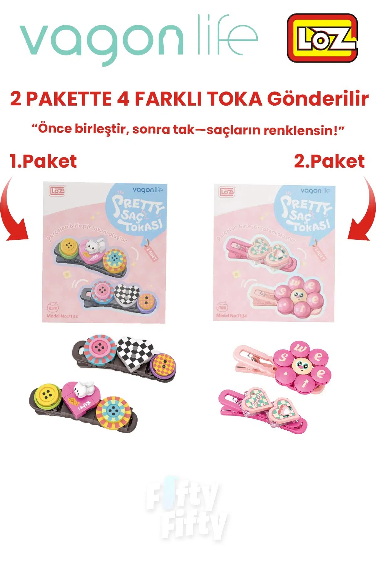 4`lü Saç Toka Seti Önce Birleştir,Sonra Tak (2 Paket 4 Adet Gönderilir) Yapı Toka Seti FF