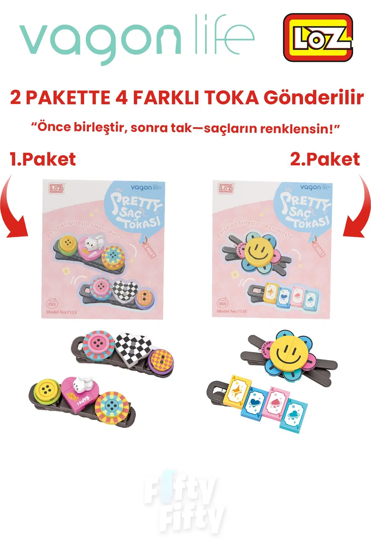 4`lü Saç Toka Seti Önce Birleştir,Sonra Tak (2 Paket 4 Adet Gönderilir) Yapı Toka Seti FF