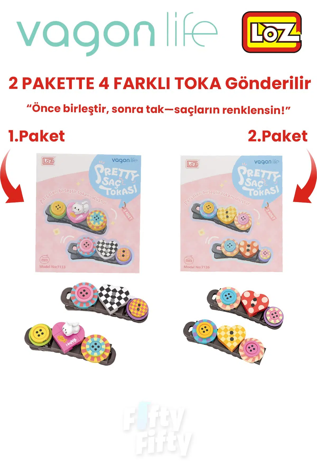 4`lü Saç Toka Seti Önce Birleştir,Sonra Tak (2 Paket 4 Adet Gönderilir) Yapı Toka Seti FF