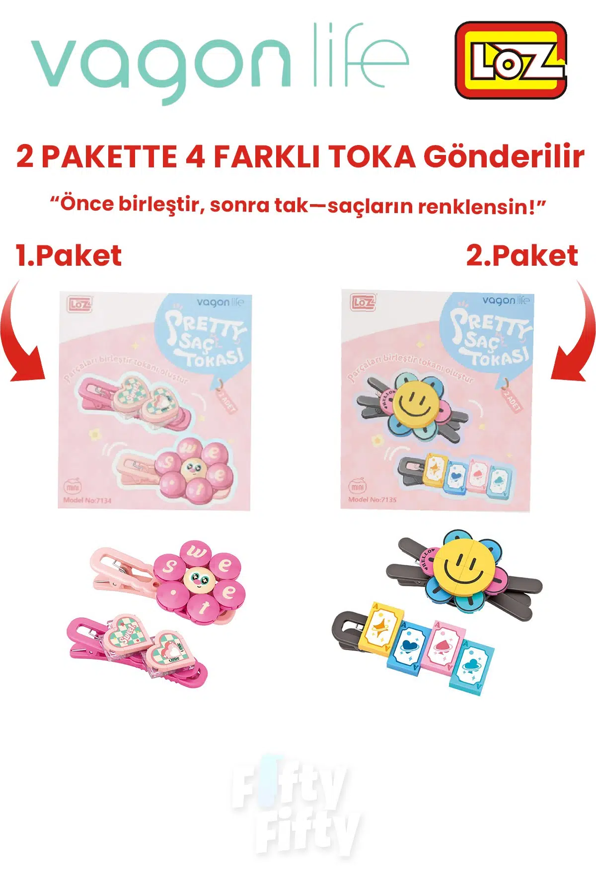 4`lü Saç Toka Seti Önce Birleştir,Sonra Tak (2 Paket 4 Adet Gönderilir) Yapı Toka Seti FF