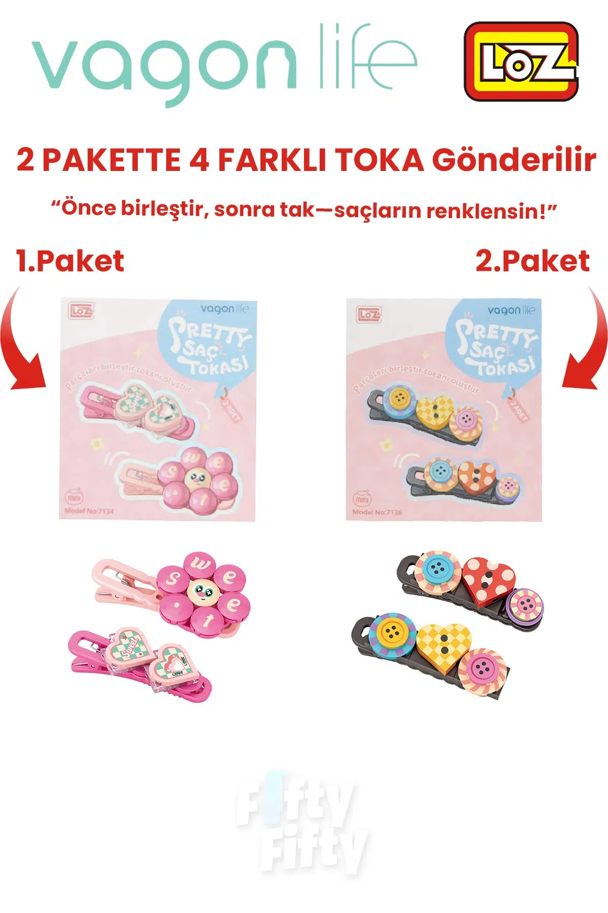 4`lü Saç Toka Seti Önce Birleştir,Sonra Tak (2 Paket 4 Adet Gönderilir) Yapı Toka Seti FF