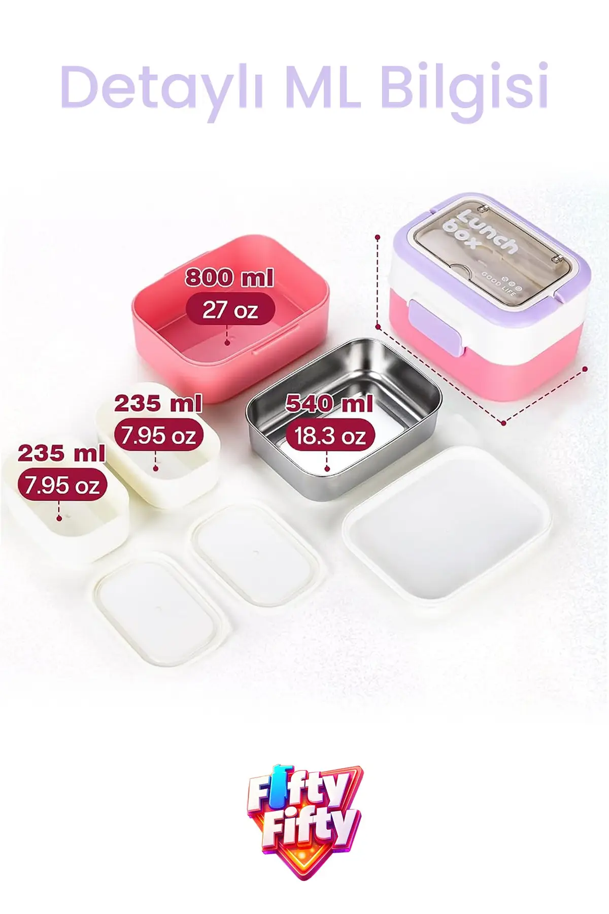 540 ML 2 Kat Paslanmaz Çelik Lunch box Yeni Nesil Sefer Tası Çatal & Kaşık FF6750-540