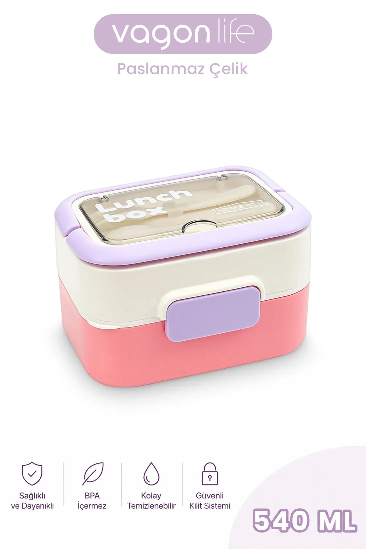 540 ML 2 Kat Paslanmaz Çelik Lunch box Yeni Nesil Sefer Tası Çatal & Kaşık FF6750-540
