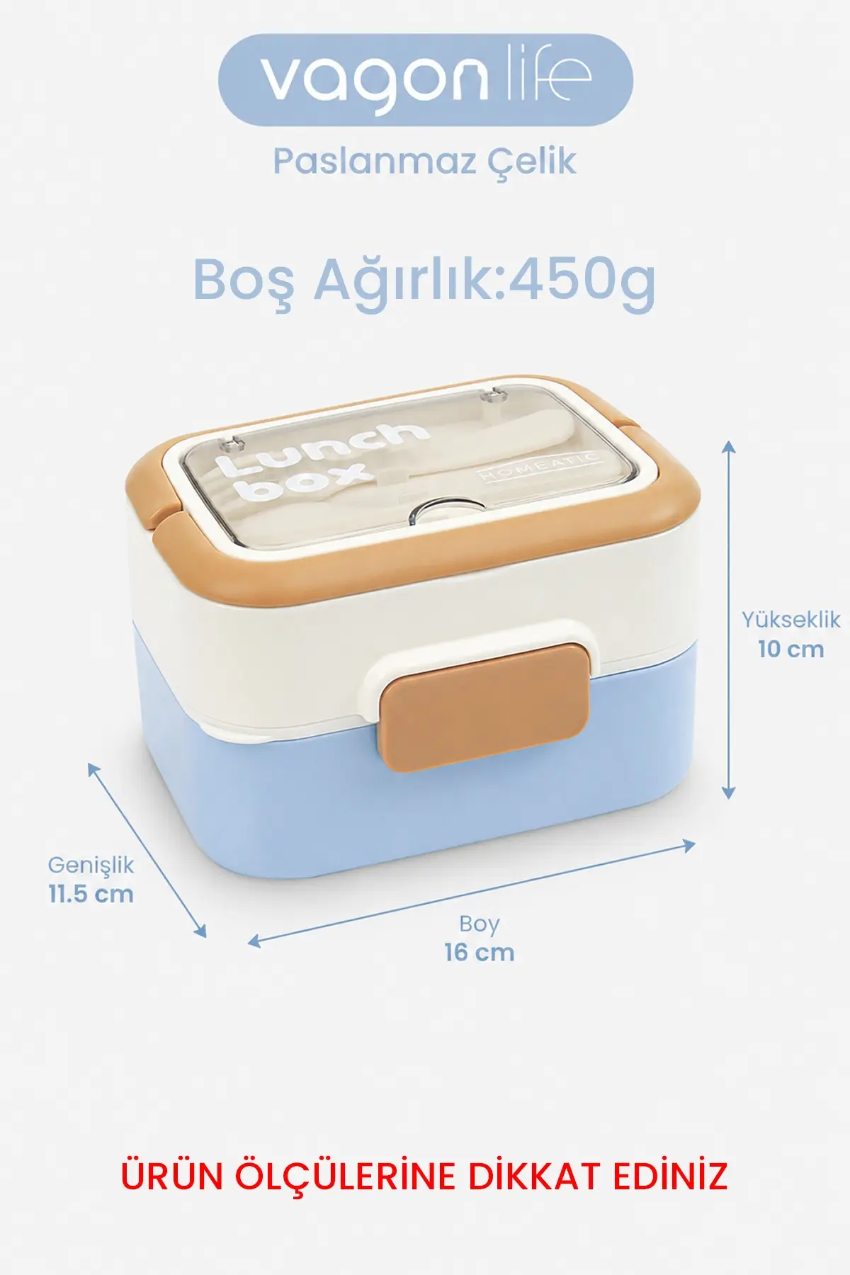 540 ML 2 Kat Paslanmaz Çelik Lunch box Yeni Nesil Sefer Tası Çatal & Kaşık FF6750-540