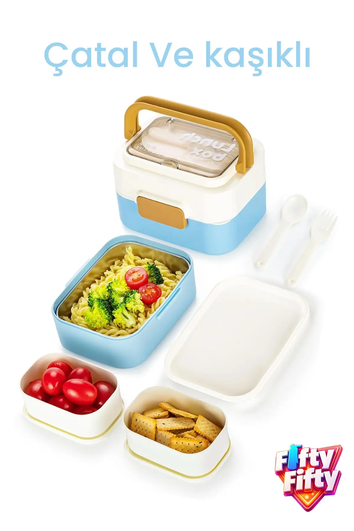 540 ML 2 Kat Paslanmaz Çelik Lunch box Yeni Nesil Sefer Tası Çatal & Kaşık FF6750-540