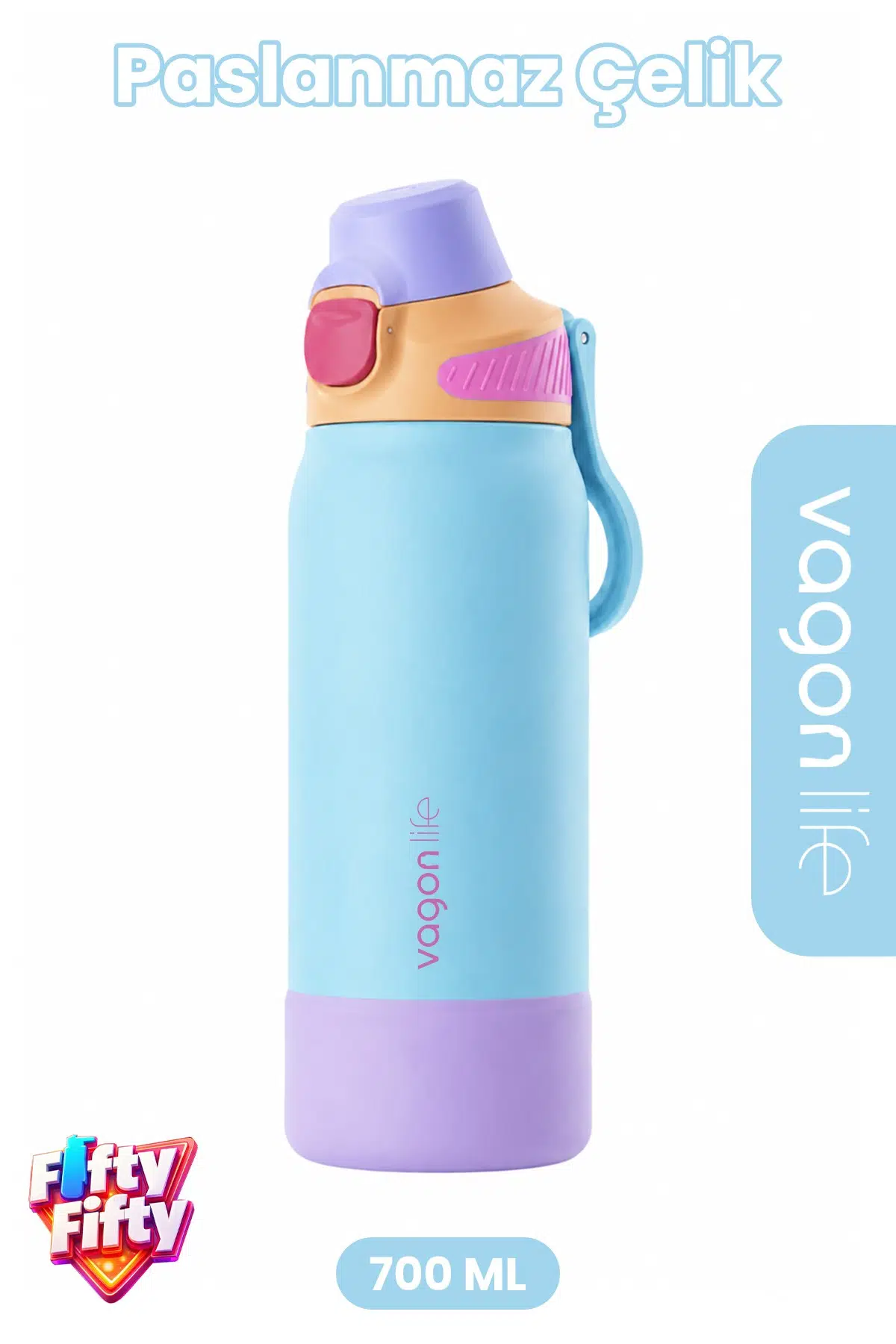 700 ML Tek Kapak Çift Kullanım Pipetli Rahat İçim Kulplu Paslanmaz Çelik Termos FFVGN1112-700ML