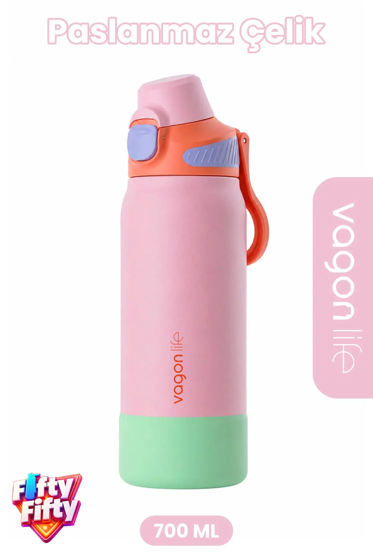 700 ML Tek Kapak Çift Kullanım Pipetli Rahat İçim Kulplu Paslanmaz Çelik Termos FFVGN1112-700ML