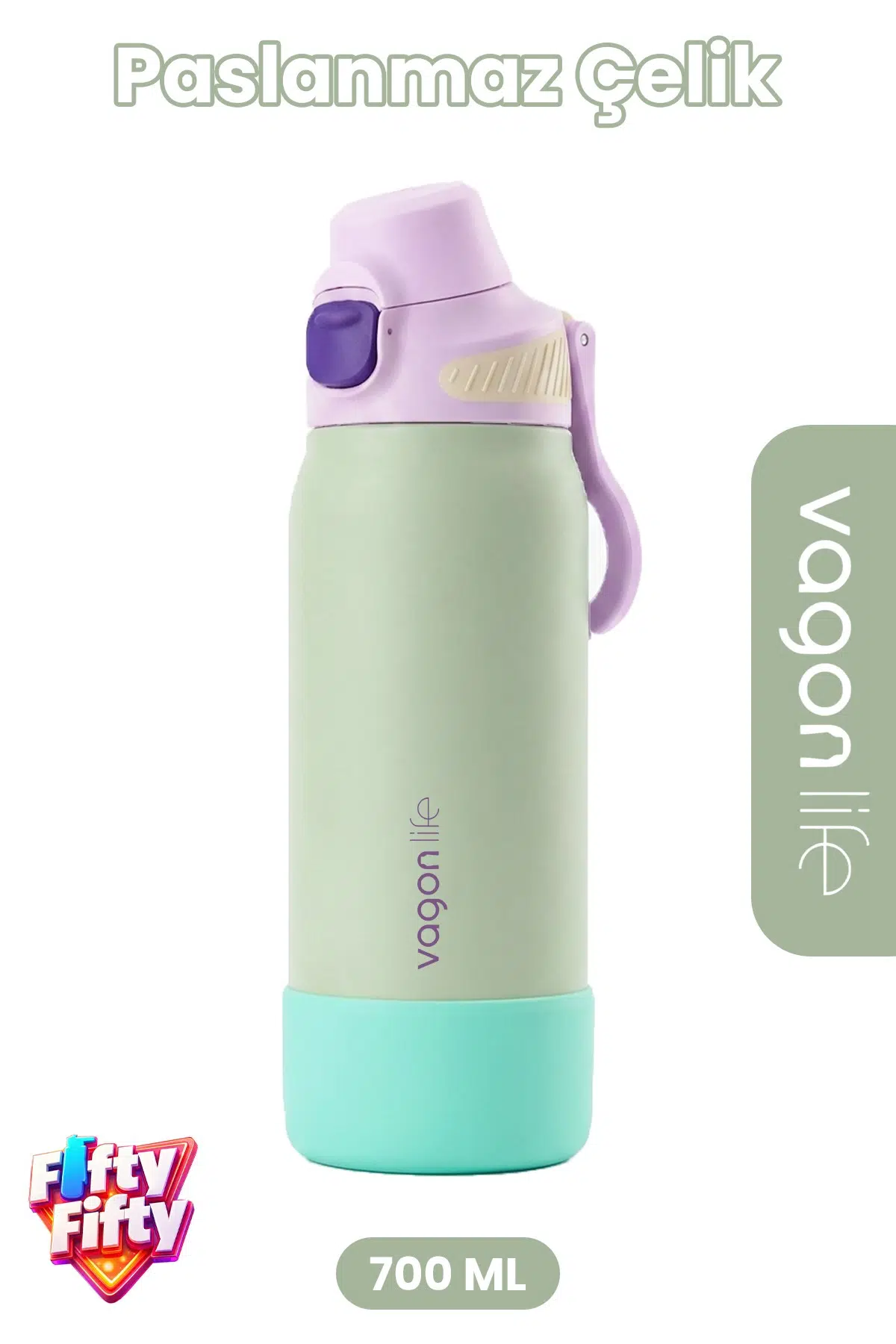 700 ML Tek Kapak Çift Kullanım Pipetli Rahat İçim Kulplu Paslanmaz Çelik Termos FFVGN1112-700ML