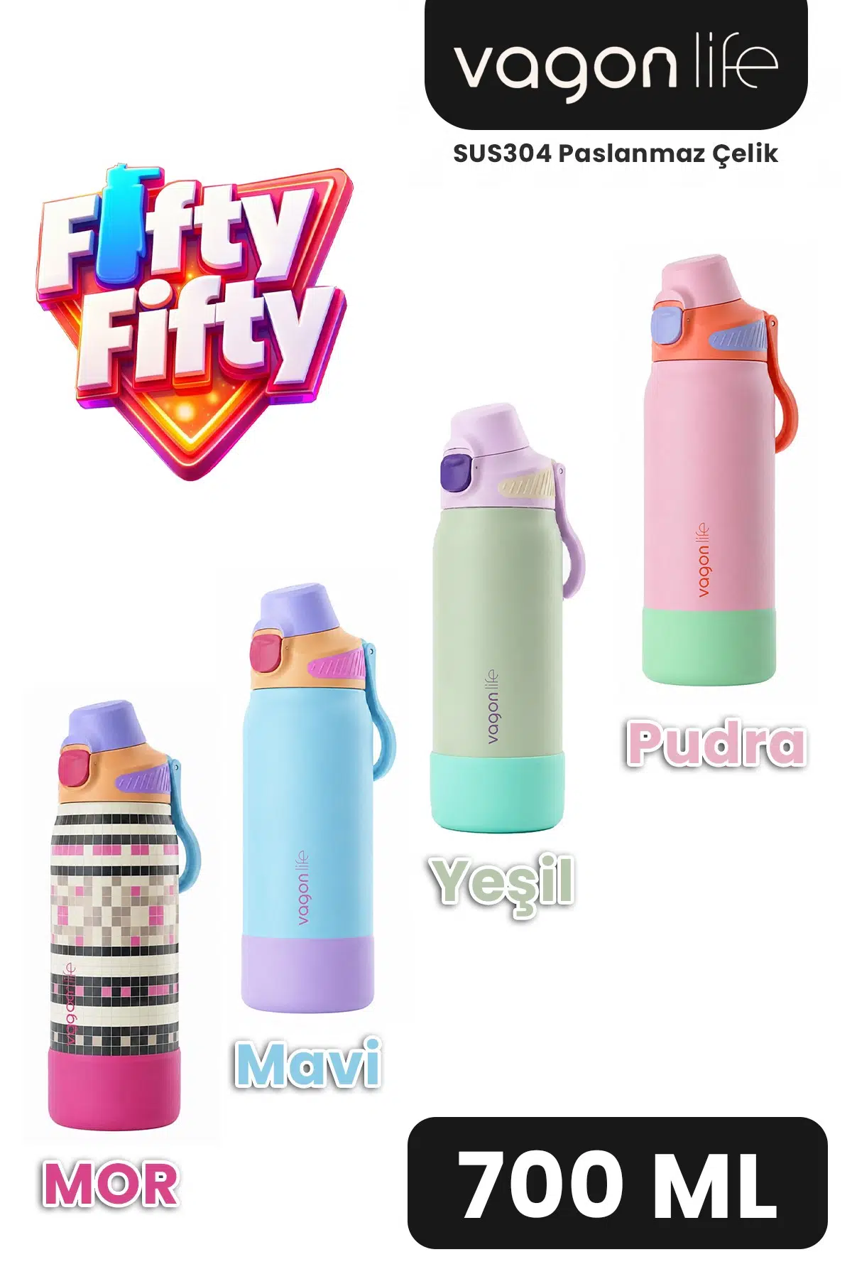 700 ML Tek Kapak Çift Kullanım Pipetli Rahat İçim Kulplu Paslanmaz Çelik Termos FFVGN1112-700ML