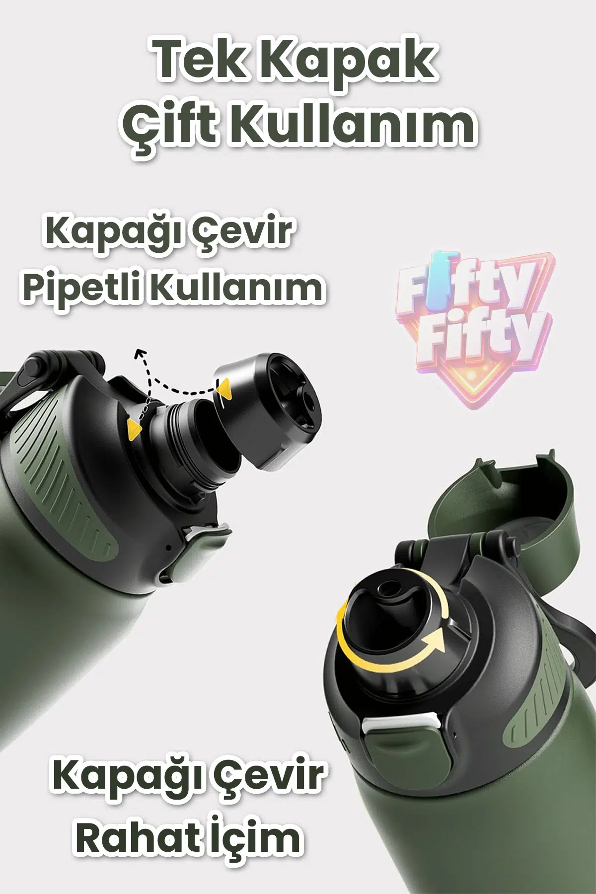 700 ML Tek Kapak Çift Kullanım Pipetli Rahat İçim Kulplu Paslanmaz Çelik Termos FFVGN1112-700ML