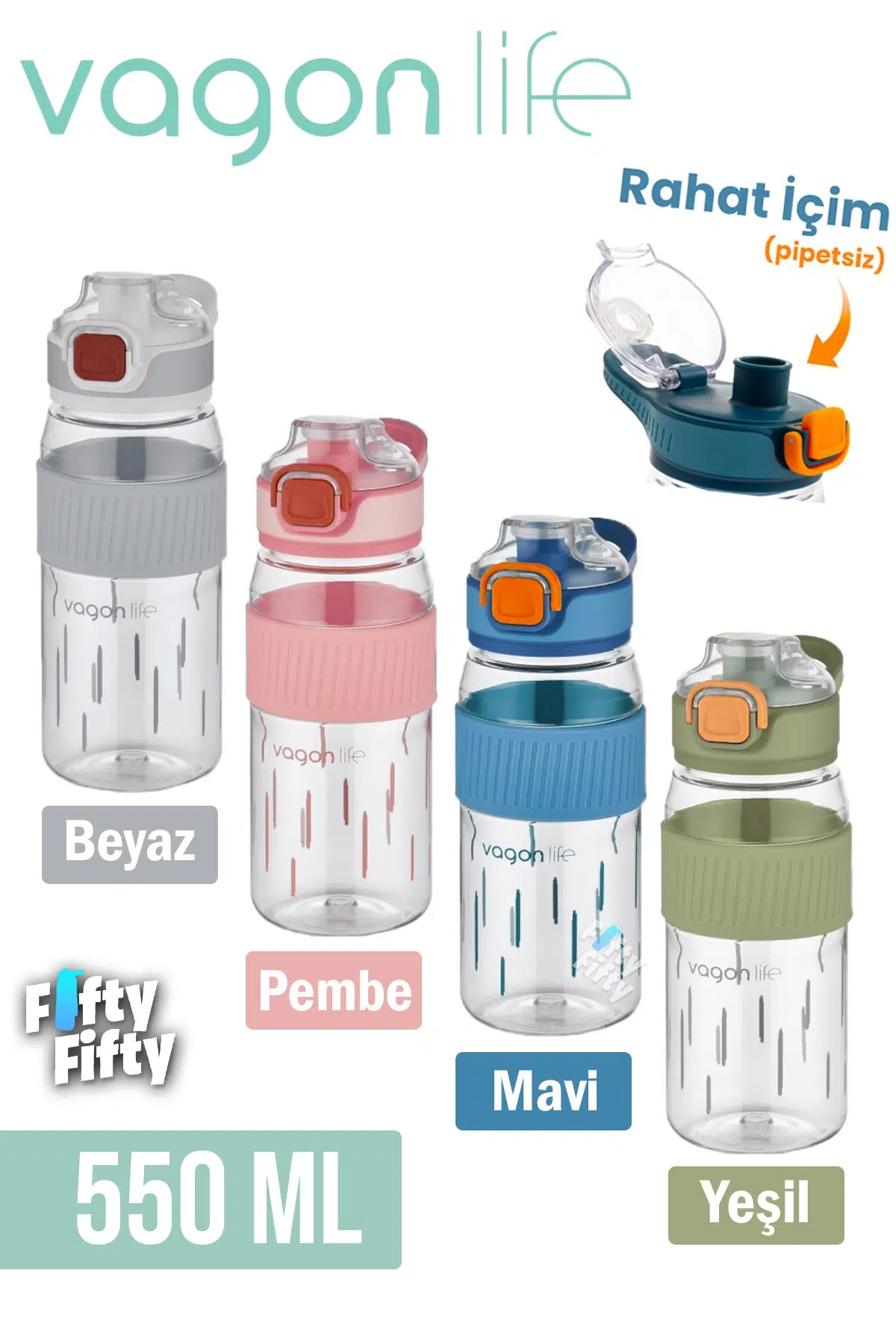 550 ML Rahat İçim (Pipetsiz) Taşıma Kulplu Çocuk Su Matarası -VGN3001ML550