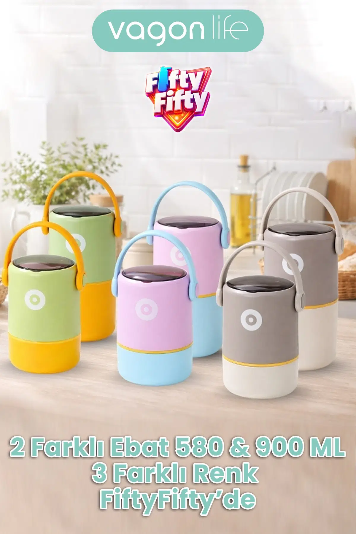 580 ML Sızdırmaz 2 Kaseli 304 Paslanmaz Çelik Lunch Box Yeni Nesil Sefer Tası Kaşıklı Askılı -1267580