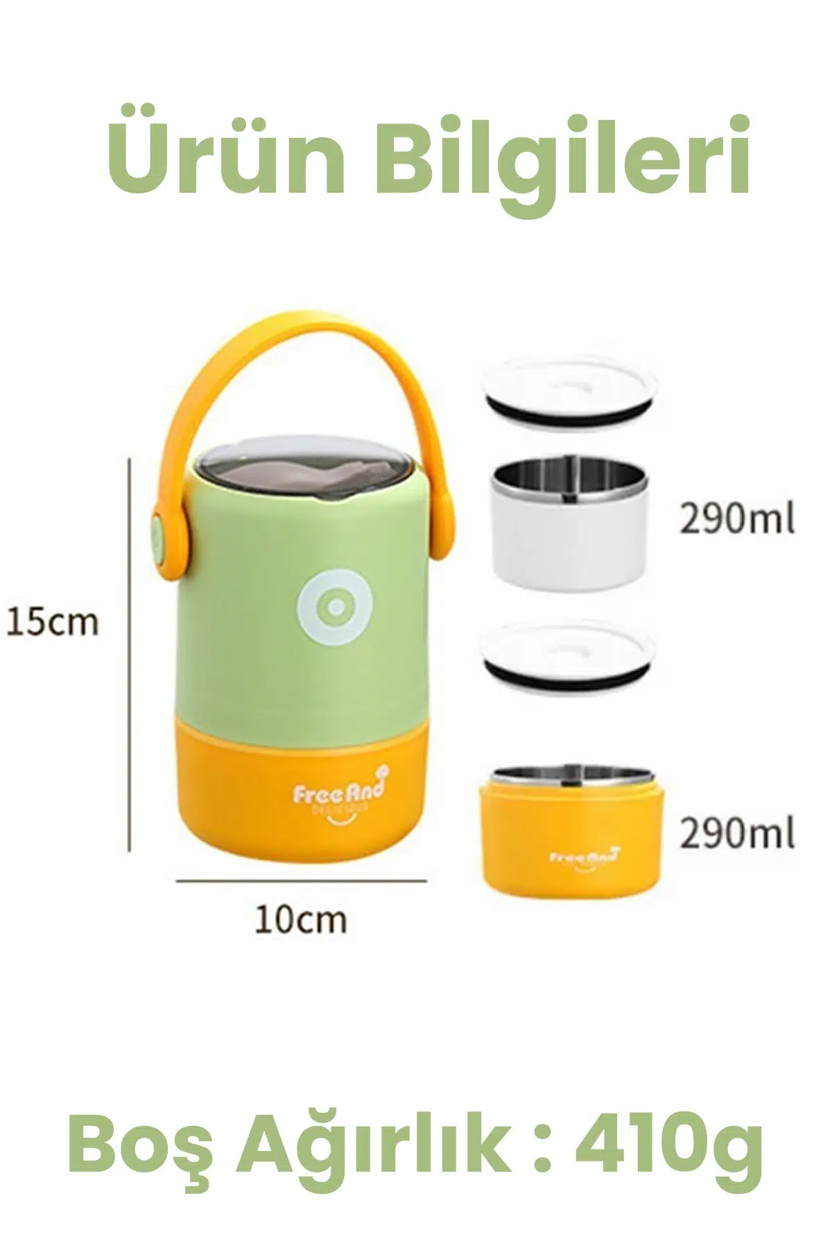 580 ML Sızdırmaz 2 Kaseli 304 Paslanmaz Çelik Lunch Box Yeni Nesil Sefer Tası Kaşıklı Askılı -1267580