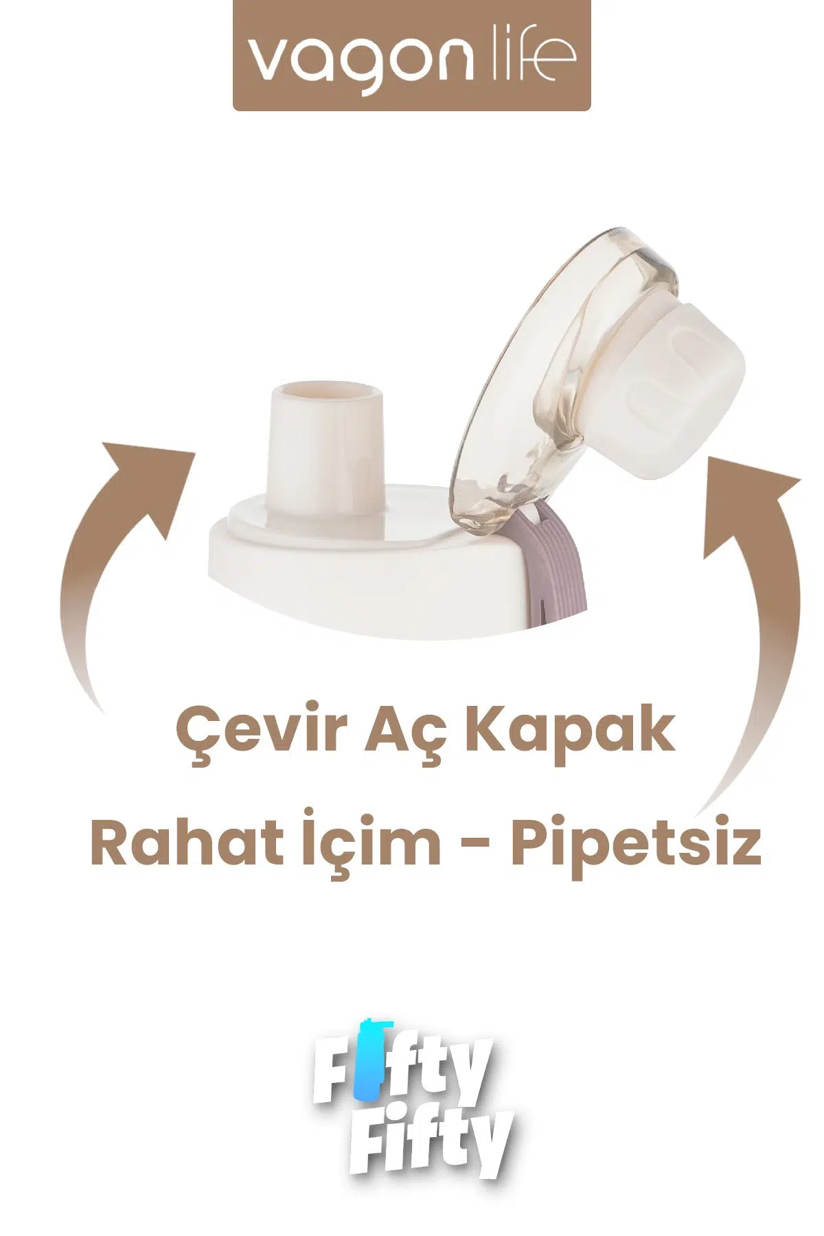600 ML Rahat İçim (Pipetsiz) Çevir Aç Kapak Taşıma Kulplu Çocuk Su Matarası -VGN2020NEW600ML