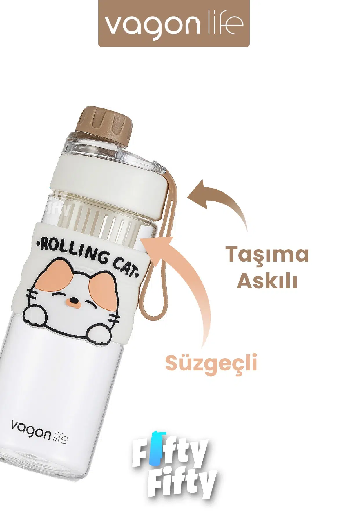 600 ML Rahat İçim (Pipetsiz) Çevir Aç Kapak Taşıma Kulplu Çocuk Su Matarası -VGN2020NEW600ML