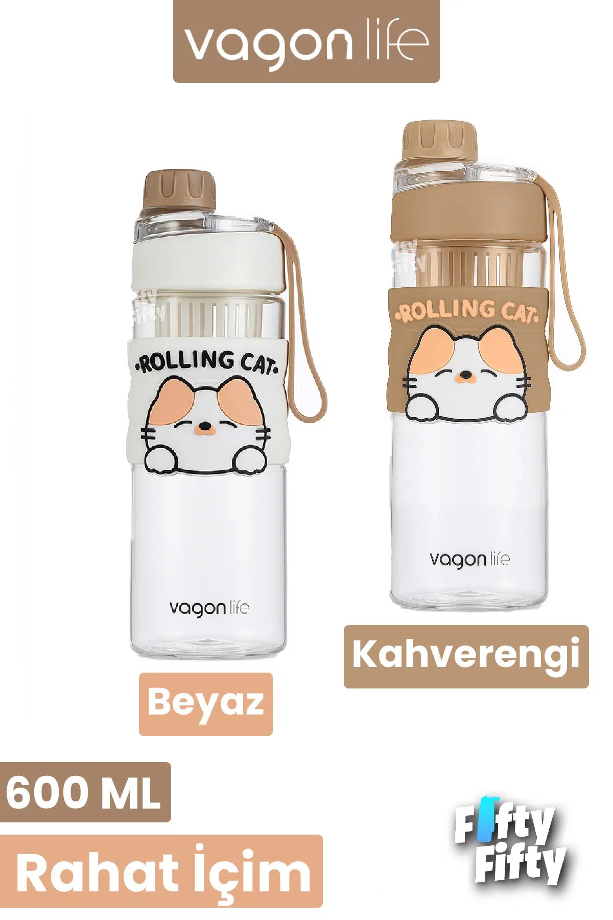 600 ML Rahat İçim (Pipetsiz) Çevir Aç Kapak Taşıma Kulplu Çocuk Su Matarası -VGN2020NEW600ML