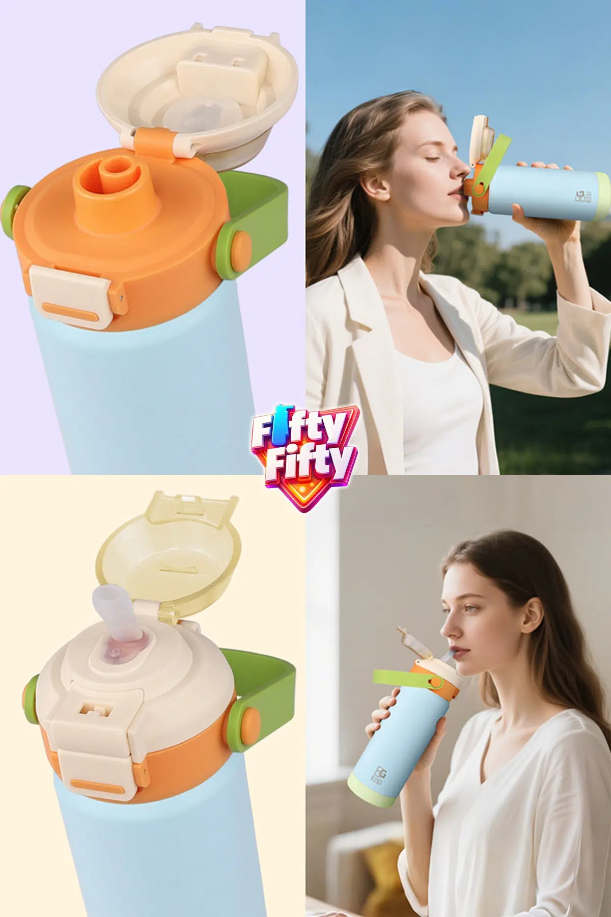 750 ML Tek Kapak Çift Kullanım Pipetli Rahat İçim Kulplu Paslanmaz Çelik Termos ff1108-750ML