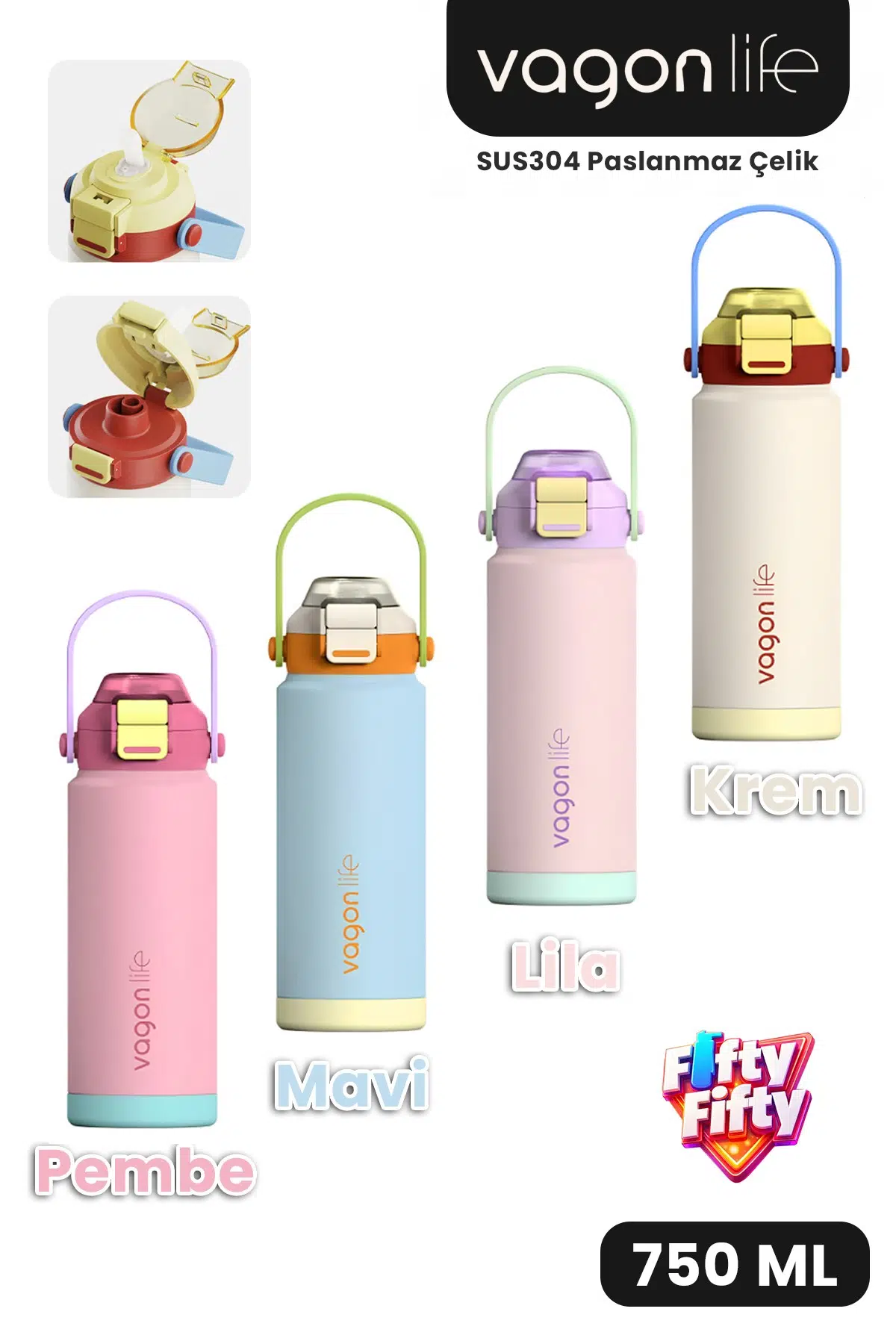750 ML Tek Kapak Çift Kullanım Pipetli Rahat İçim Kulplu Paslanmaz Çelik Termos ff1108-750ML