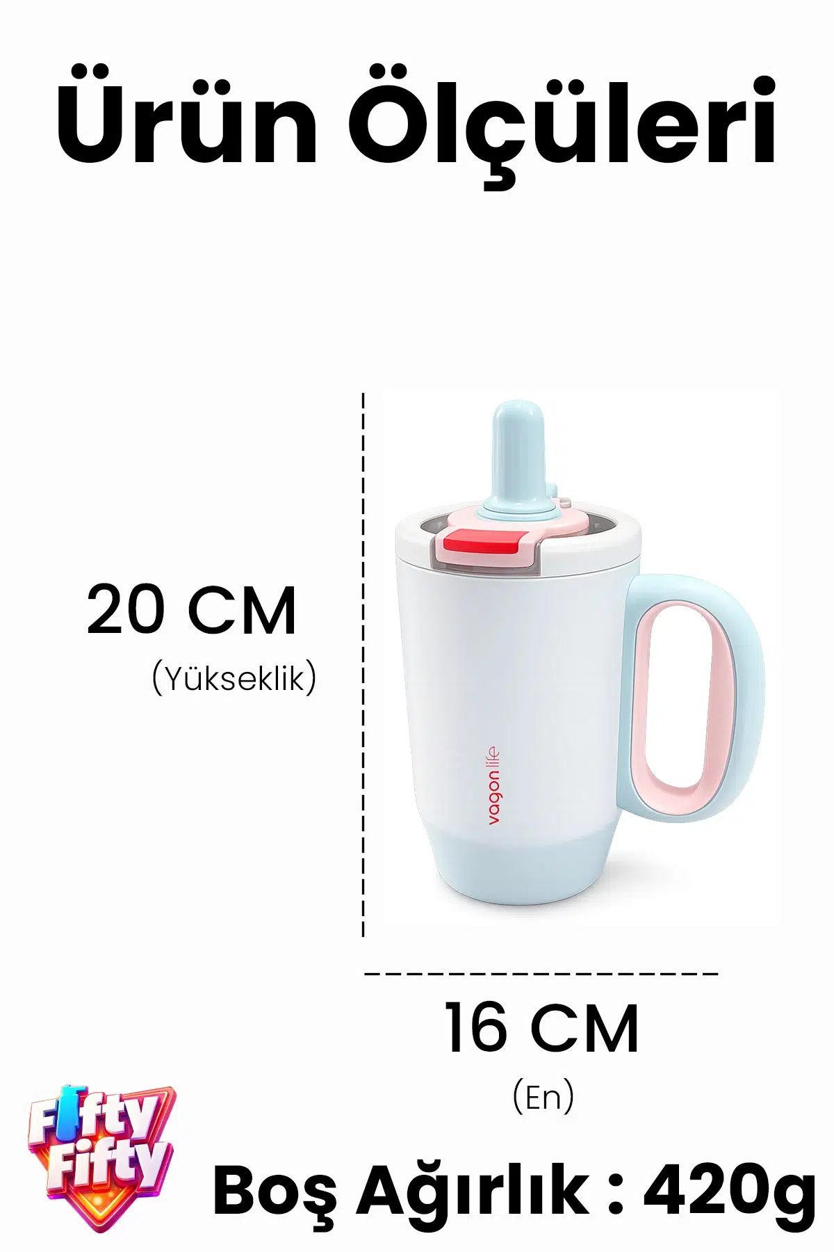 680 ML Tek Kapak Çift Kullanım Pipetli Rahat İçim Kulplu Paslanmaz Çelik Termos Mug FFVGN1113-680ML