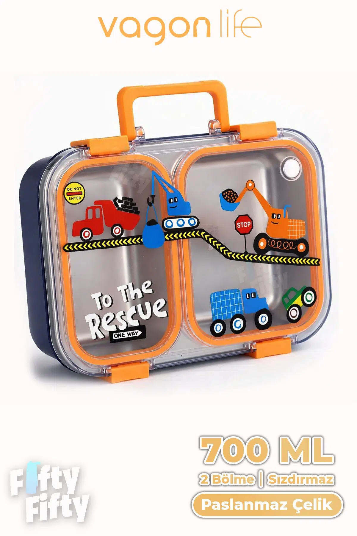 700 ML İki Bölme Paslanmaz Çelik Bento Lunch Box Yeni Nesil Sefer Tası Metal Kaşık Hediyeli FF7155 - Lacivert