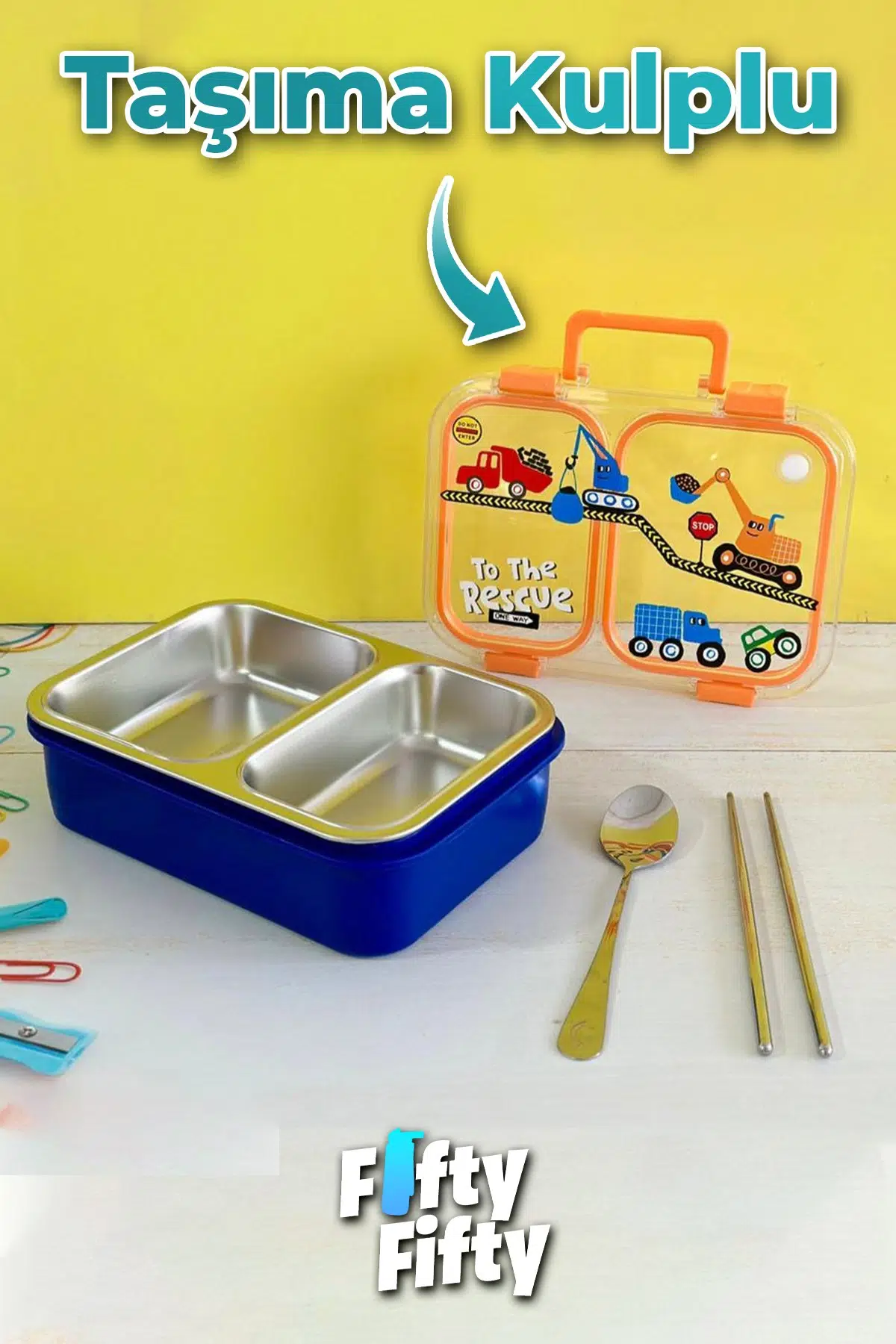 700 ML İki Bölme Paslanmaz Çelik Bento Lunch Box Yeni Nesil Sefer Tası Metal Kaşık Hediyeli FF7155