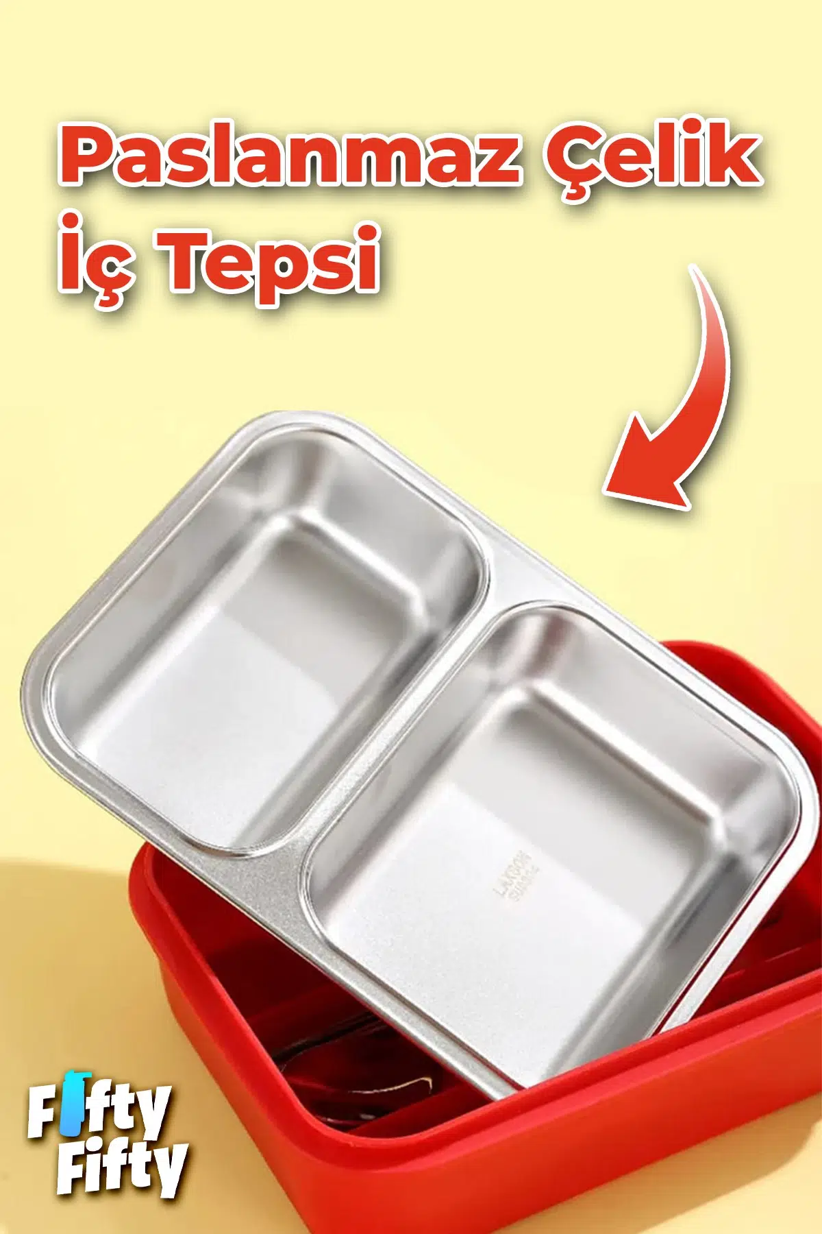 700 ML İki Bölme Paslanmaz Çelik Bento Lunch Box Yeni Nesil Sefer Tası Metal Kaşık Hediyeli FF7155